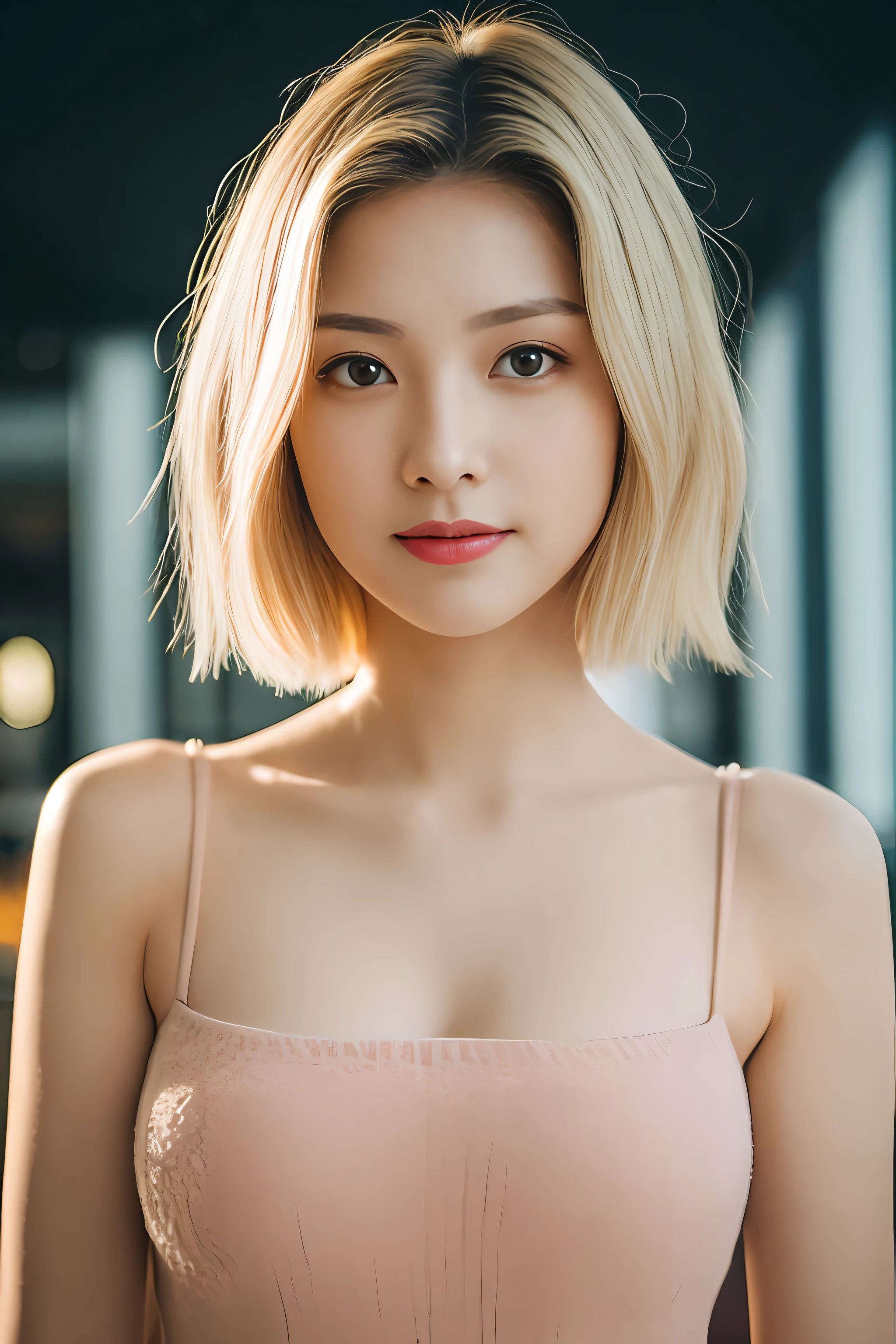 Pictures of younggirl,Indoor in shopping malls, rim lighting, studio light, looking at the camera, DSLR, ultra quality, crisp focus, Sharp tags, dof, grain of film, Fujifilm XT3, Crystal clear, 8k UHD, Highly detailed glossy eyes, highly detailed skin, skin pores,pale skin,Short Hair Hair,Blonde Hair,Full body,