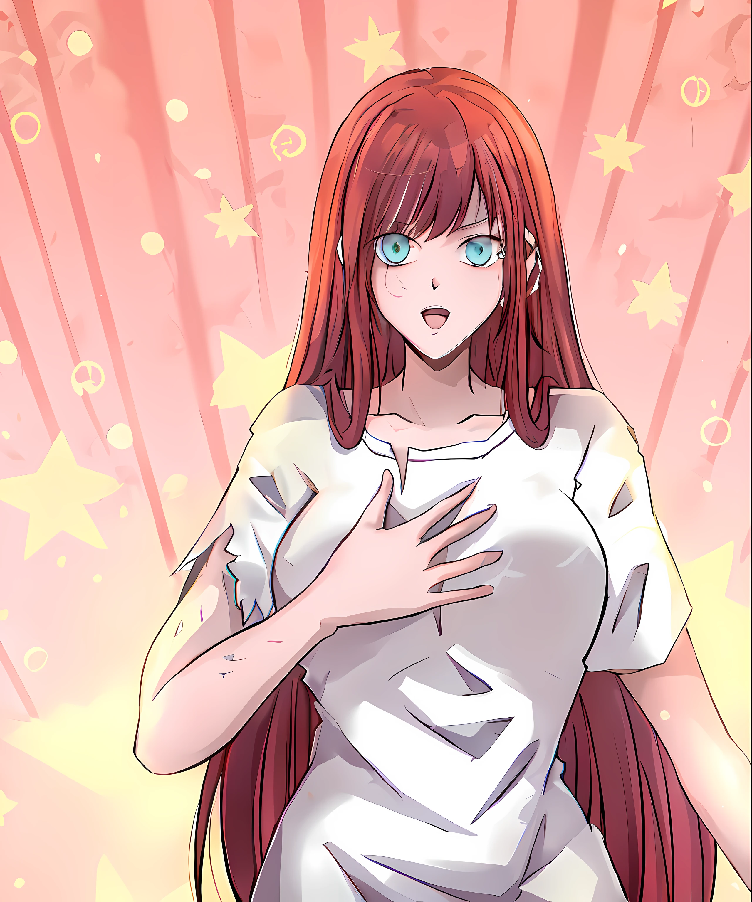 Anime girl with red hair and blue eyes in white dress, erza scarlet as a real person, makise kurisu, Marin Kitagawa fanart, kurisu makise, she has red hair, seductive anime girls, in an anime style, rias gremory, ecchi anime style, In anime style, she has long redorange hair