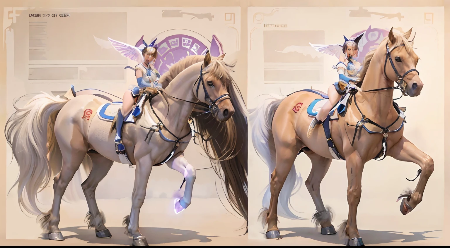 A female centaur,She is famous in the multiverse,She is both a female centaur, half human, half horse, half horse,It is also a female Yingzhao。She blends both images,The first is the head of a horse/neck/Shoulder these parts,After feminization,The upper body transforms into a beautiful female human,Female, half-centaur, half-human, half-horse, half-human,The second is the waist of the horse/hason/gluteal/Legs feminine,Female half-horse with beautiful woman's,Chimer,It's like a female human wearing a half-horse-like costume and making a seamless chimera,This chimerization is based on powerful futuristic technology。The ultra-wide-angle lens captures the image of her sleek and ethereal wings charging and leaping on the ionosphere。Her front half is distinctly feminine,Tall sexy body,Has K cup teardrop-shaped giant tit chest,It has a small man's waist butterfly spanning long legs,The half-horse part of the hind body,Embedded interface in the front half of the body hip position。The horse-shaped, half-horse torso form of her back body is completely female and humanized。A sexy bent dog-style shaped ribcage embedded in the lower back position of the beautiful woman's body from the upper end of the sternum/lower back/Ventral transverse。Then there are the sexy beauty's upright hips,Her entire body has been completely feminized,Including the half-horse part。Mechanized armor covers the legs with knee-shaped anti-joints and feet,And these parts are highly anthropomorphic,This makes her legs graceful and slender,Her four horse legs exploded in length proportions and was slender and toned,Under the legs are skinny white feet dressed in Skyscraper Heels,Use Midjourney's advanced stroke tools and color palettes, as well as texture packs, model packs, and texture tools,Concentration,Femaleize all parts of her original equine physiologic appearance,And give these parts an ergonomic appearance,Fine treatment of the thoracic and abdominal cavity of the posterior body,As well as hips and