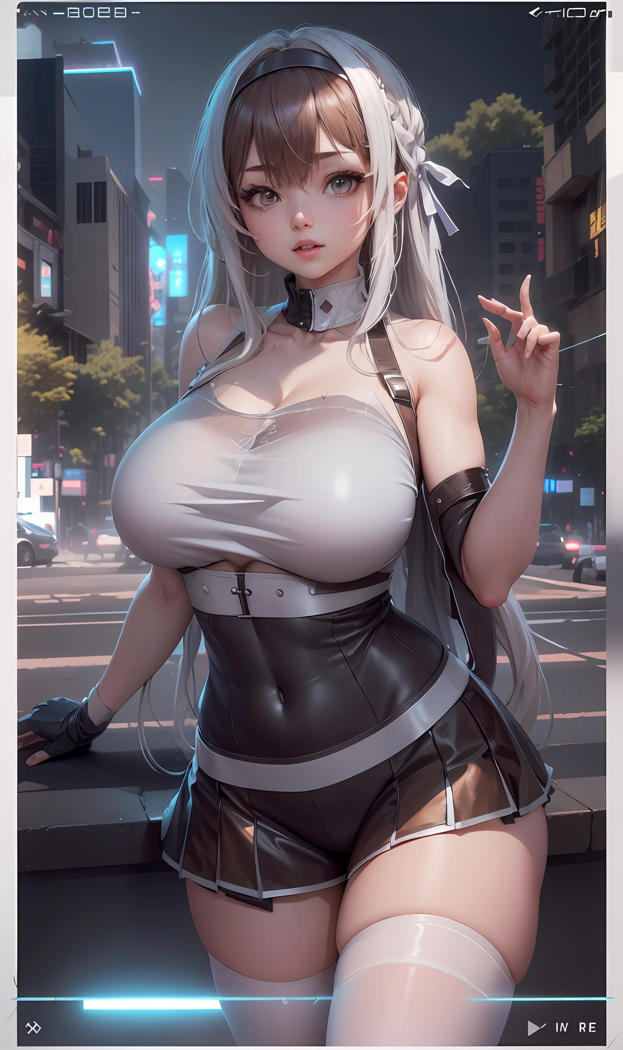 ((best qualtiy)), ((tmasterpiece)), (the detail:1.4), 3D, A beautiful cyberpunk female image,hdr(HighDynamicRange),Ray traching,NVIDIA RTX,Hyper-Resolution,Unreal 5,Subsurface scattering、PBR Texture、post-proces、Anisotropy Filtering、depth of fields、maximum definition and sharpness、Many-Layer Textures、Albedo e mapas Speculares、Surface coloring、Accurate simulation of light-material interactions、perfectly proportions、rendering by octane、Two-colored light、largeaperture、Low ISO、White balance、the rule of thirds、8K raw data、((best qualtiy)), ((tmasterpiece)), (the detail:1.4), Busty body 3D,Front fill light,hdr(HighDynamicRange),Ray traching,NVIDIA RTX,Hyper-Resolution,Unreal 5,Subsurface scattering、PBR Texture、post-proces、Anisotropy Filtering、depth of fields、maximum definition and sharpness、Many-Layer Textures、Albedo e mapas Speculares、Surface coloring、Accurate simulation of light-material interactions、perfectly proportions、rendering by octane、Two-colored light、largeaperture、Low ISO、White balance、the rule of thirds、8K raw data、Raised translucent top, Smaller top, Smaller white lace shorts, Raised, Mature feminization, Flattering eyes, White lace translucent top,Flat bare abdomen, Snow-white thighs, White lace stockings, Bare arms, Mature charm deep V open neck, Long reddish-brown shiny hair, White lace translucent shorts perfect body 9 head body beauty