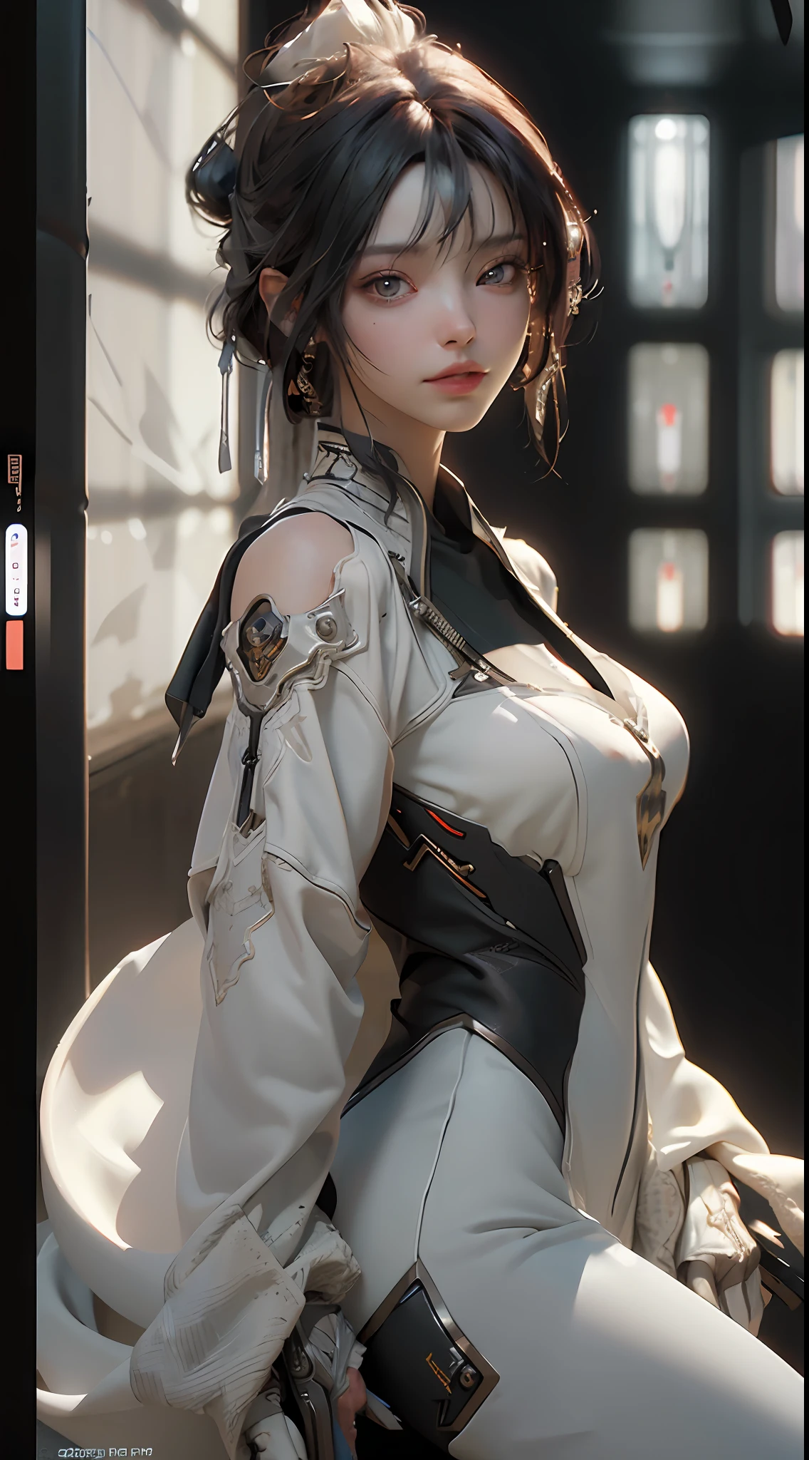 ((Best quality)), ((masterpiece)), (detailed:1.4), 3D, an image of a beautiful cyberpunk female,HDR (High Dynamic Range),Ray Tracing,NVIDIA RTX,Super-Resolution,Unreal 5,Subsurface scattering,PBR Texturing,Post-processing,Anisotropic Filtering,Depth-of-field,Maximum clarity and sharpness,Multi-layered textures,Albedo and Specular maps,Surface shading,Accurate simulation of light-material interaction,Perfect proportions,Octane Render,Two-tone lighting,Wide aperture,Low ISO,White balance,Rule of thirds,8K RAW,