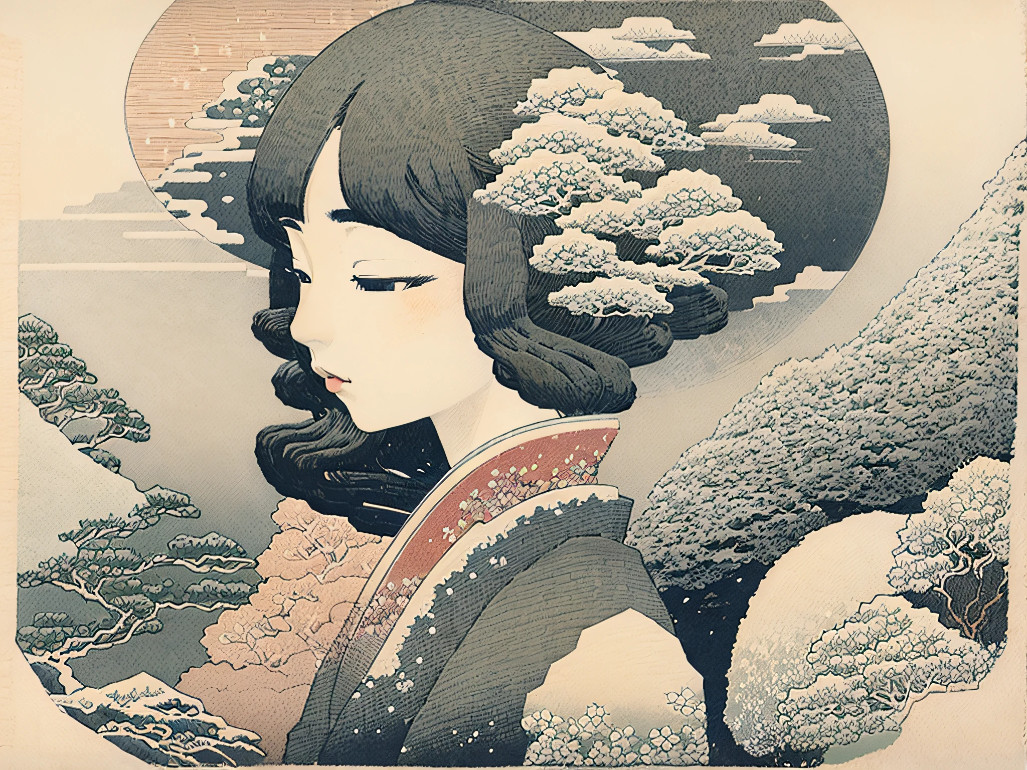 Woman with Flowers, Hokusai Style, by Katsuchika Hokusai