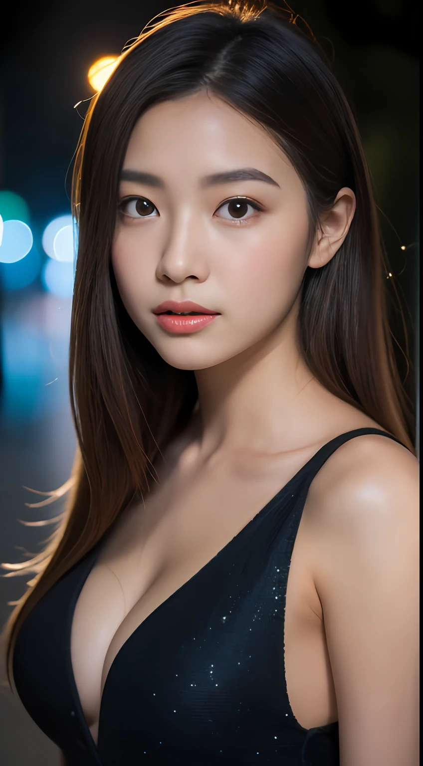 Anatomically normal,(best qualtiy,8K,32K,tmasterpiece,hyper HD:1.3),Attractive Japanese woman,Seven-doppelganger photo,one-girl,(middlebreast:1.1),perfect bodies,(light academia outfit:1.3),Super detailed face,Detailed lips,Fine Eye,二重まぶた,City park,neonlight