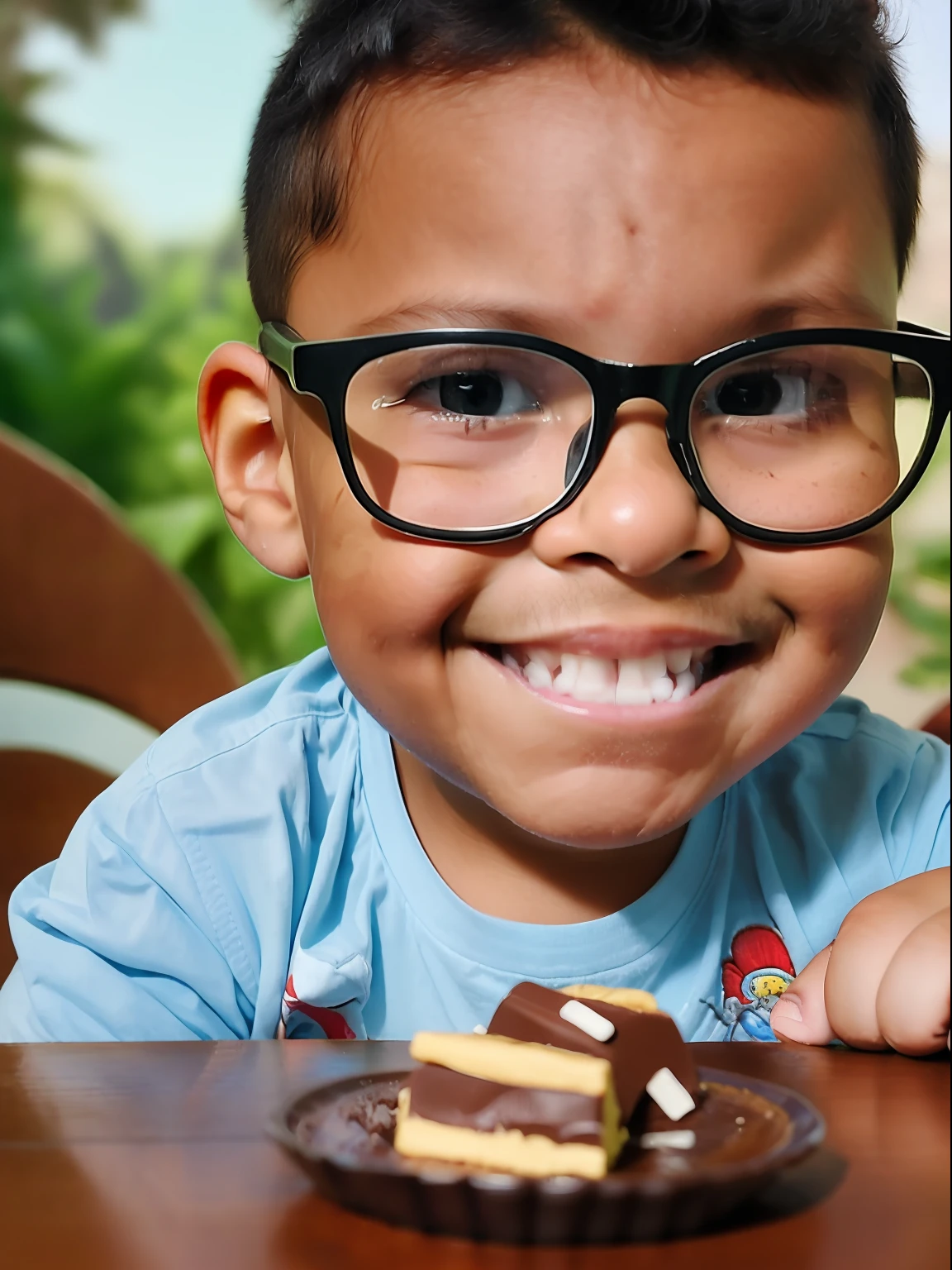 guttonervision8,"((best quality)), ((master part)), ((desenhos animados realistas)), ((Personagem perfeito)) - An exciting and playful portrait of a 3-year-old boy wearing glasses, seu rosto alegremente coberto de chocolate. The mischievous child is happy indulging in the sweet, criando uma cena encantadora e deliciosa. The image is meticulously detailed, capturing every aspect of the boy's innocent and joyful expression, bem como a textura das manchas de chocolate. Presented in stunning 8K UHD resolution, This realistic and captivating portrait really brings to life the happiness and joviality of the little one enjoying his chocolate adventure."

eyelevel, Scenic, master part