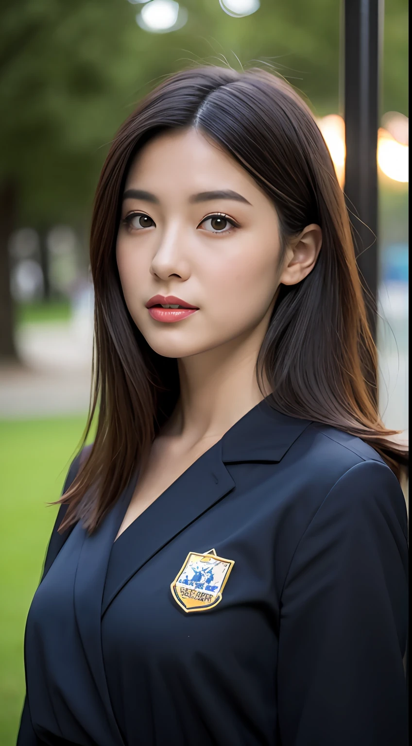 Anatomically normal,(best qualtiy,8K,32K,tmasterpiece,hyper HD:1.3),Attractive Japanese woman,above waist,one-girl,(middlebreast:1.1),perfect bodies,(Lightweight academic clothing:1.3),Super detailed face,Detailed lips,Fine Eye,二重まぶた,Urban parks:1.3,Moonlight