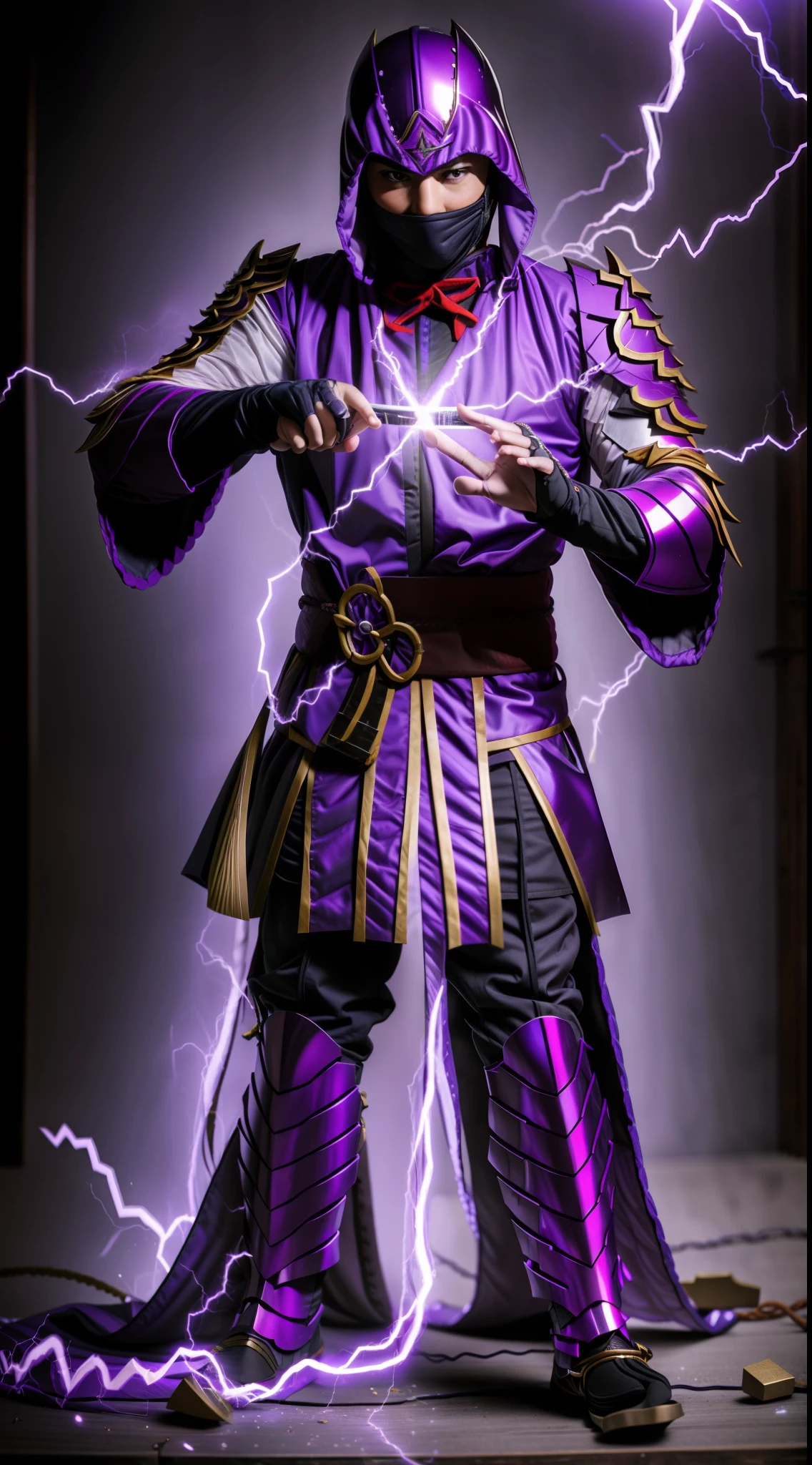 hooding，Purple armor，Ninja model，Hands shine