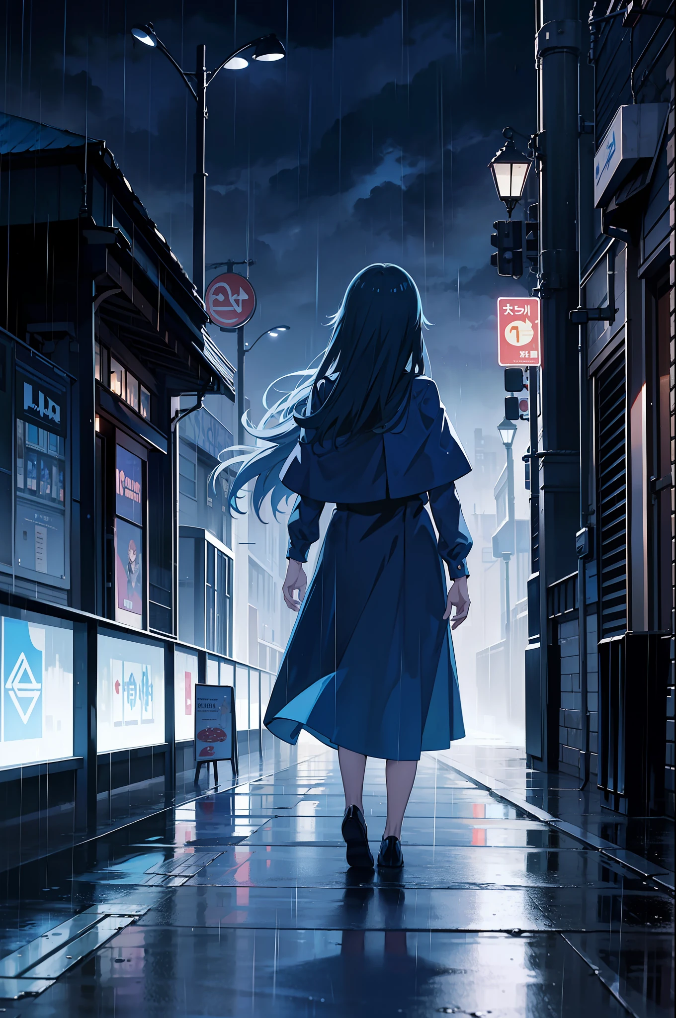masterpiece, high quality, blue color poster anime, Rain, 4K