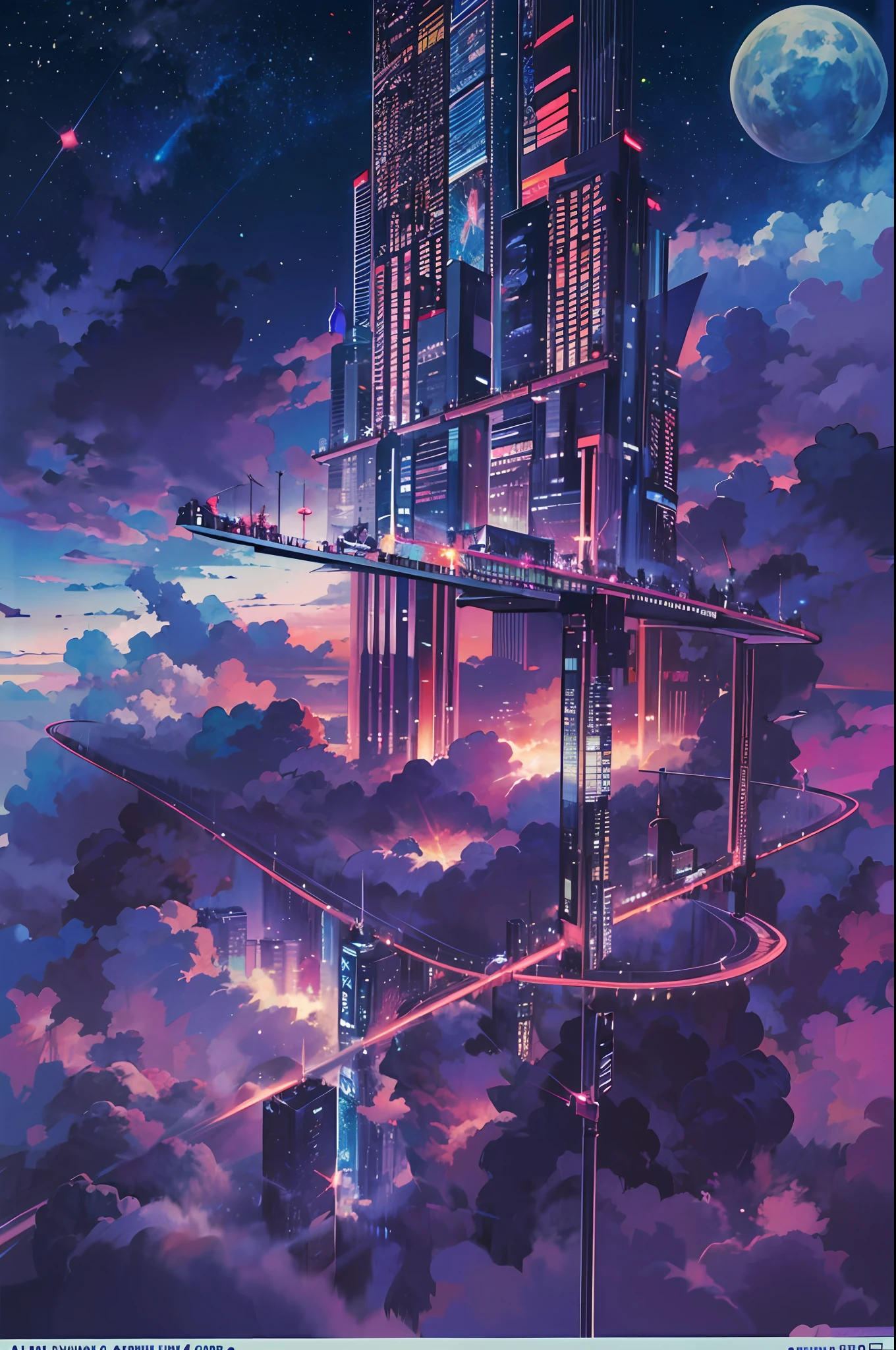 (levitating:1.5),(A huge mechanical city floating in space:1.3),(The brightly lit city of the future:1.4),(Thick clouds:1.4),(Estilo de Makoto Shinkai:1.4),Rejoice,Perfect quality,Clear focus(Clutter - home:0.8), (tmasterpiece:1.2), (realisticlying:1.2) ,(with light glowing:1.2), (best qualtiy), (Detailed starry sky:1.3) ,(complexdetails), (8K), (Detail clouds) ,(Sharp focus),(having fun),(Award-winning digital artwork:1.3) af (sketching:1.3),(with dynamism:1.3),studiolight,Theme,looking from above, the space, afloat, --v 6