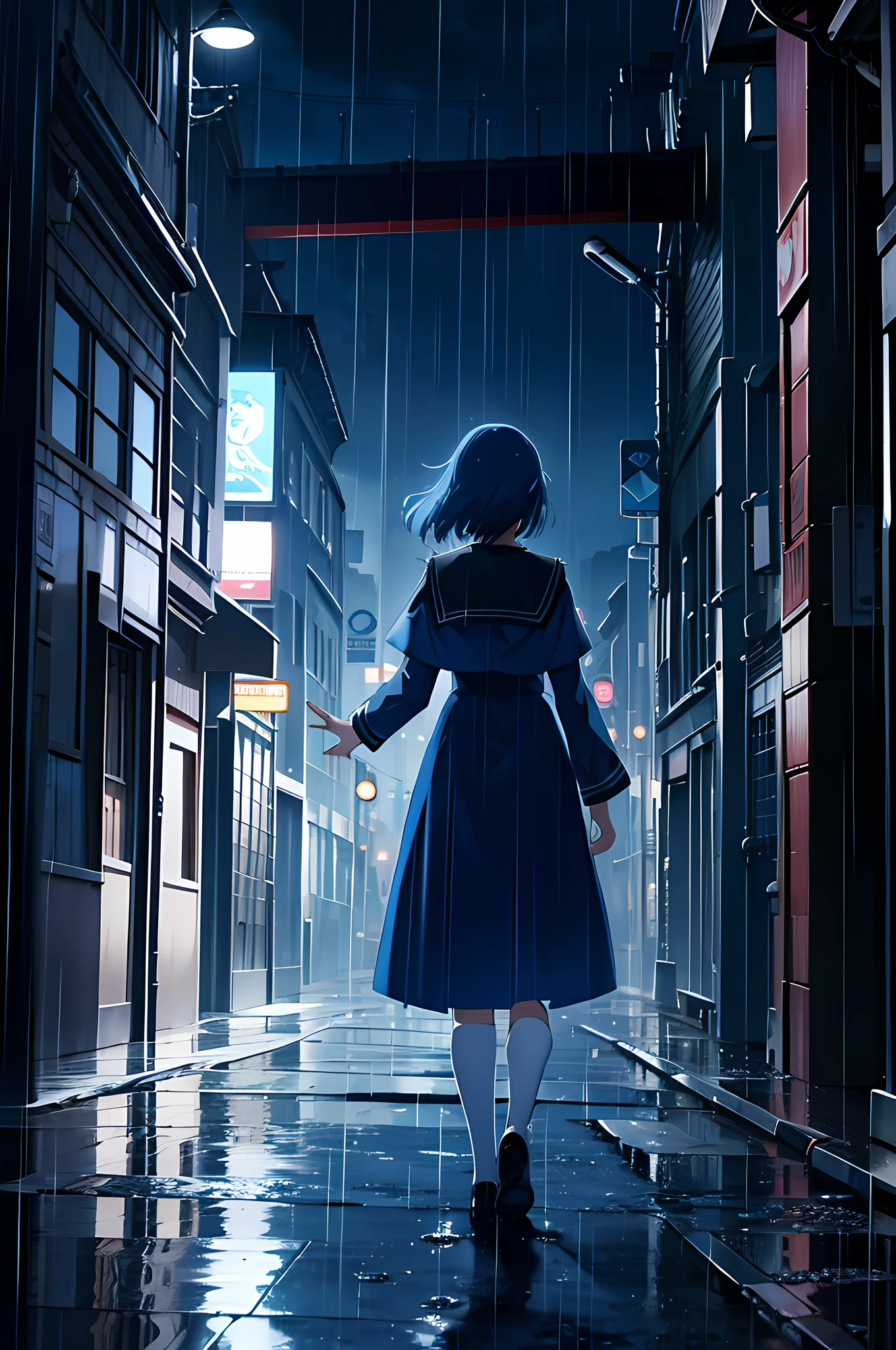 masterpiece, high quality, blue color poster anime, Rain, 4K