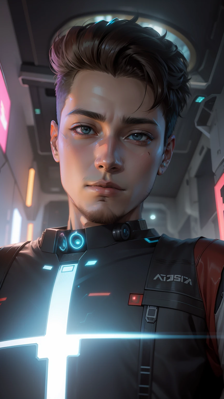 Anime boy, anime face, scifi background, scifi art,mecha, cyberpunk punk