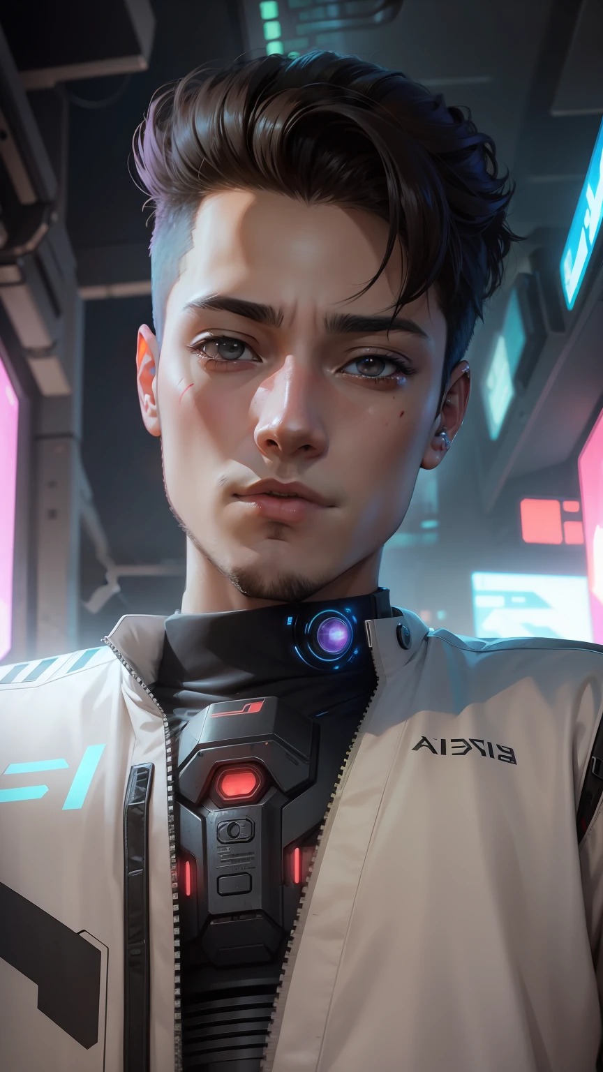 Anime boy, anime face, scifi background, scifi art,mecha, cyberpunk punk