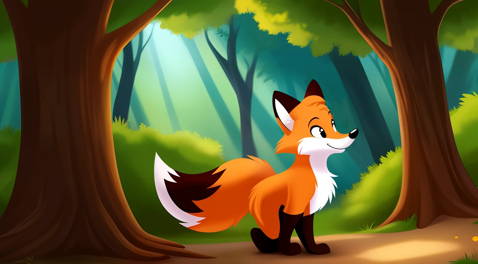 A little fox in the forest，Disney  style