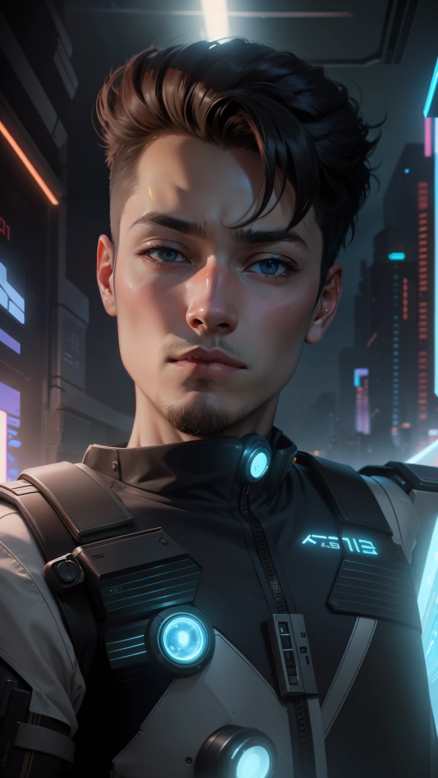 Anime boy, anime face, scifi background, scifi art, cyberpunk, mecha, ultra hd graphics