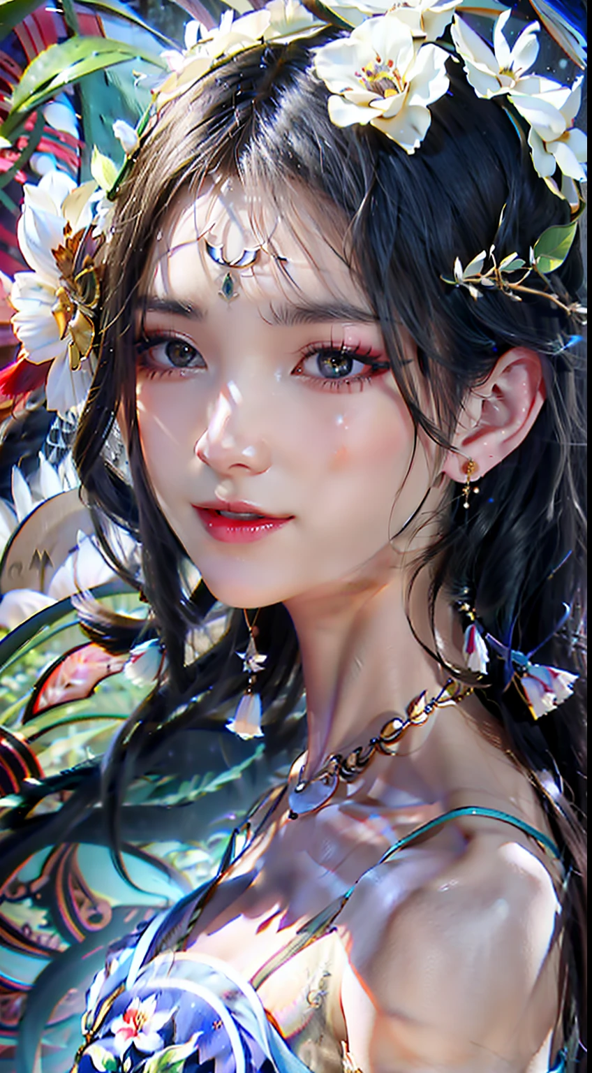 Close-up of a woman wearing a flower crown and a blue dress, Guviz-style artwork, Guviz, style of wlop, Phlegm phlegm art, Inspired by Lan Ying, Beautiful character painting, IG model | Art germ, Fanart Meilleure ArtStation, trending on cgstation, Loish et WLOP, Phlegm sputum, phlegm : : 5