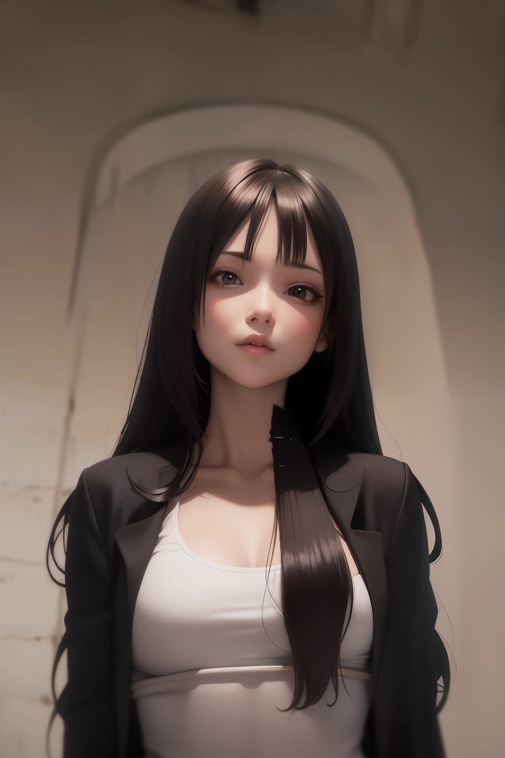 Anime female with a long knife all over the body