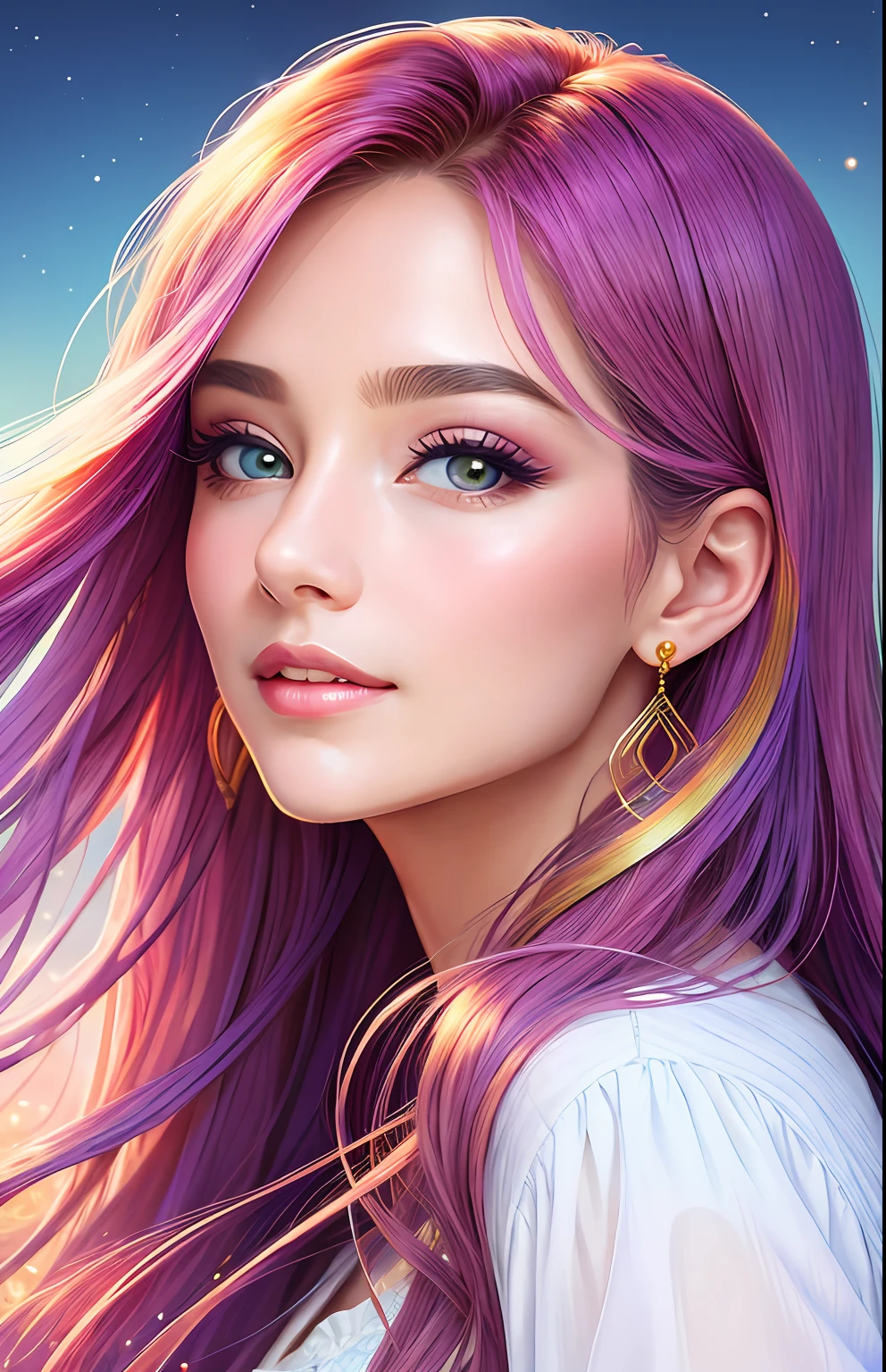 animesque、portraitures、One Person２０age、Pretty Woman、Moisturized eyes、Casual clothing、a picture、oval jaw、beautiful countenance、The hair、Colorful eyes with beautiful shine,,、LDS Art