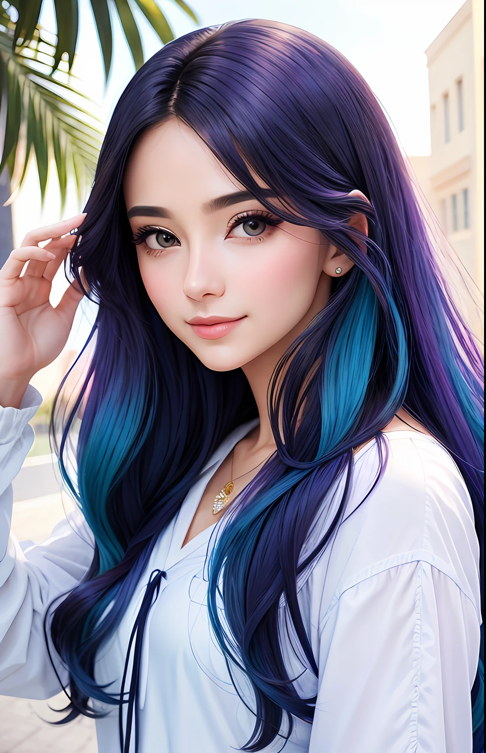animesque、portraitures、One Person20age、Pretty Woman、Moisturized eyes、Casual clothing、a picture、oval jaw、beautiful countenance、The hair、Colorful eyes with beautiful shine,,、LDS Art