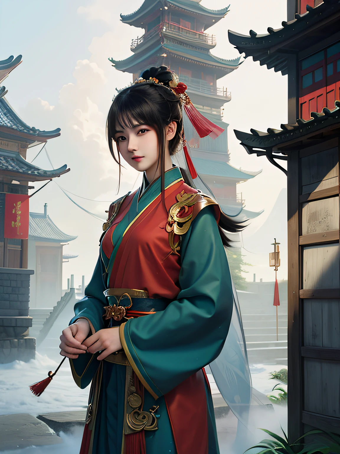 anime - style illustration of a woman in a traditional chinese dress, palace ， a girl in hanfu, beautiful character painting, artwork in the style of guweiz, artgerm and atey ghailan, by Yang J, alice x. zhang, chengwei pan on artstation, inspired by Zhang Sengyao, g liulian art style