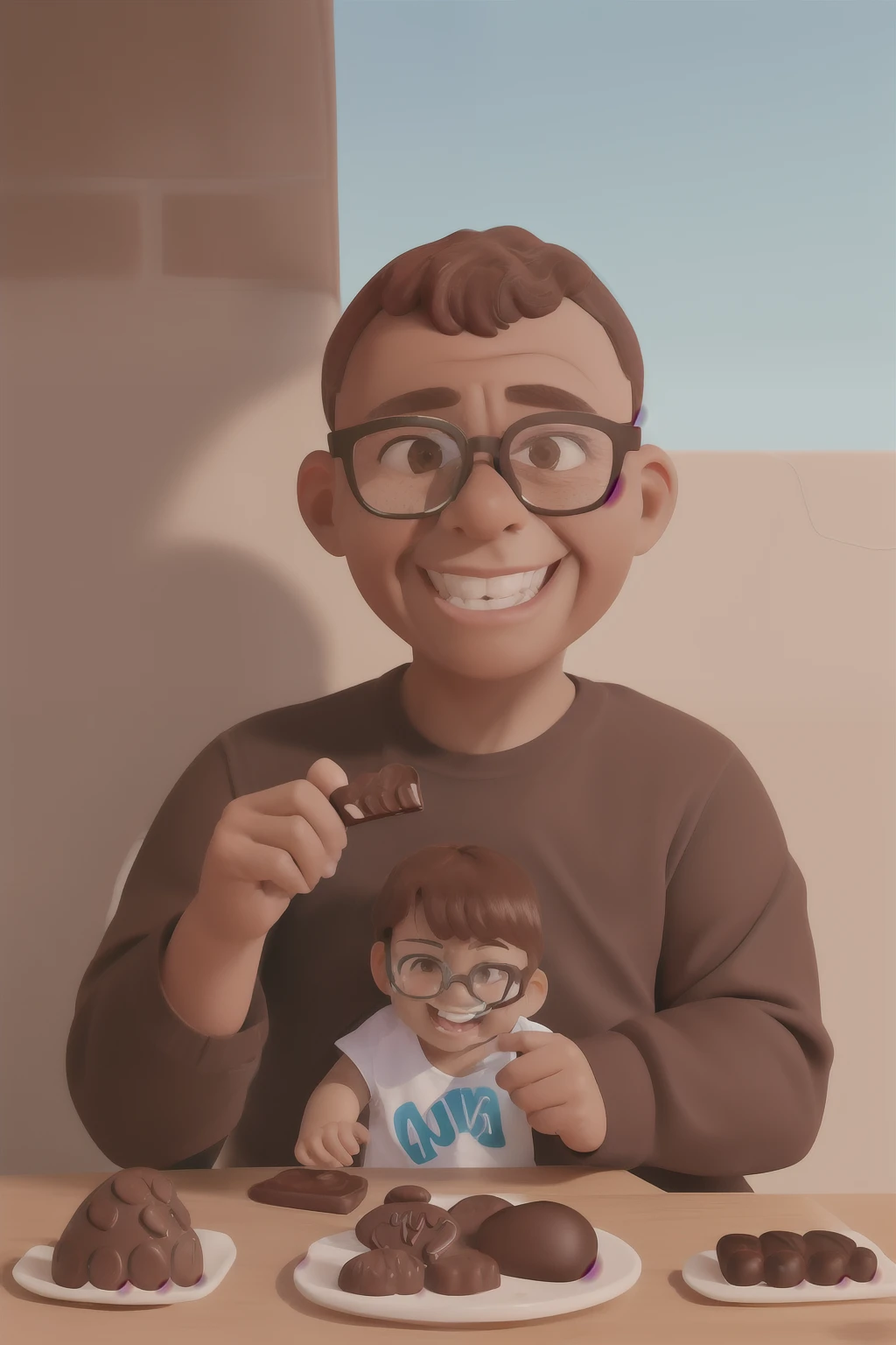"((best quality)), ((master part)), ((desenhos animados realistas)), ((Personagem perfeito)) - A moving and playful portrait of a 3--old wearing glasses, seu ((rosto coberto de chocolate))). The image is meticulously detailed, capturing every aspect of the boy's innocent and joyful expression, bem como a textura das (((manchas de chocolate))). Presented in stunning 8K UHD resolution, This realistic and captivating portrait really brings to life the happiness and joviality of the little joying his chocolate adventure."
eyelevel, Scenic, master part