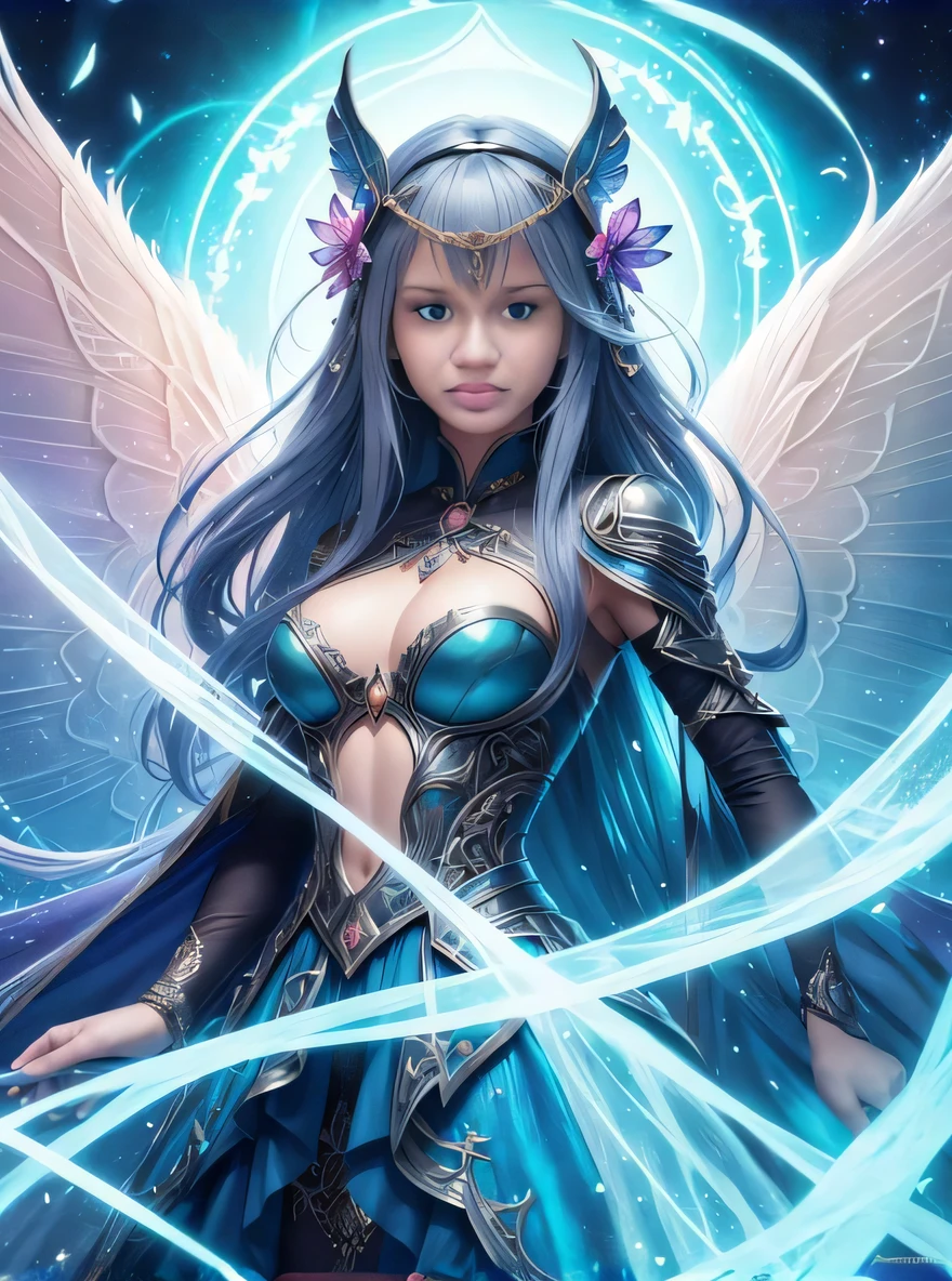 uma mulher com cabelo azul e asas em um vestido azul, arte de fantasia detalhada, amazing fantasy art, bela arte de fantasia, fada astral, bela feiticeira faery, arte de fantasia muito bonita, epic fantasy HD art style, Artgerm extremamente detalhado, arte digital de fantasia detalhada, arte de fantasia, arte de fantasia digital em alta, breathtaking fantasy art, arte de fantasia de alta qualidade