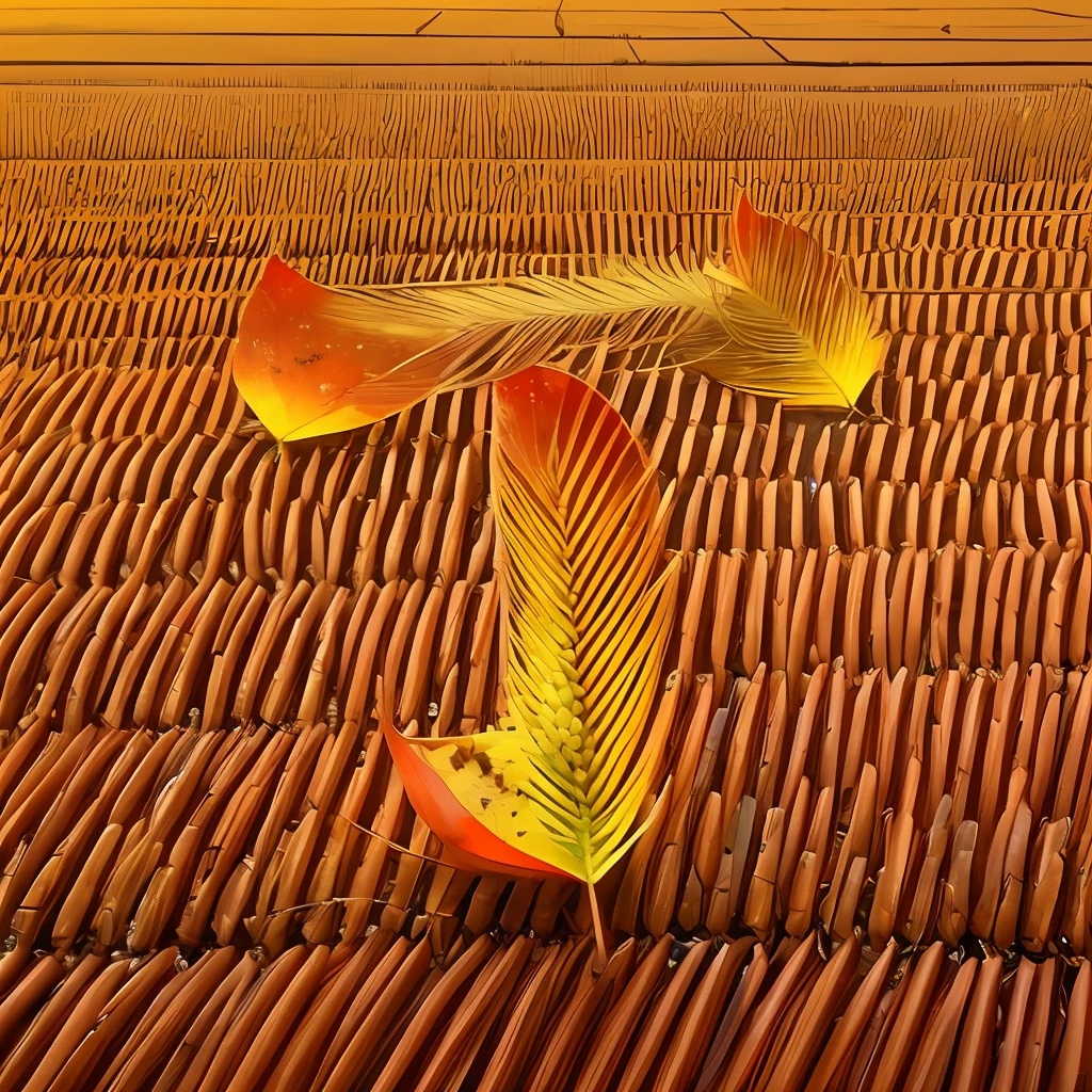 Autumn, fallen leaves, wheat, rice fields, details, abundant