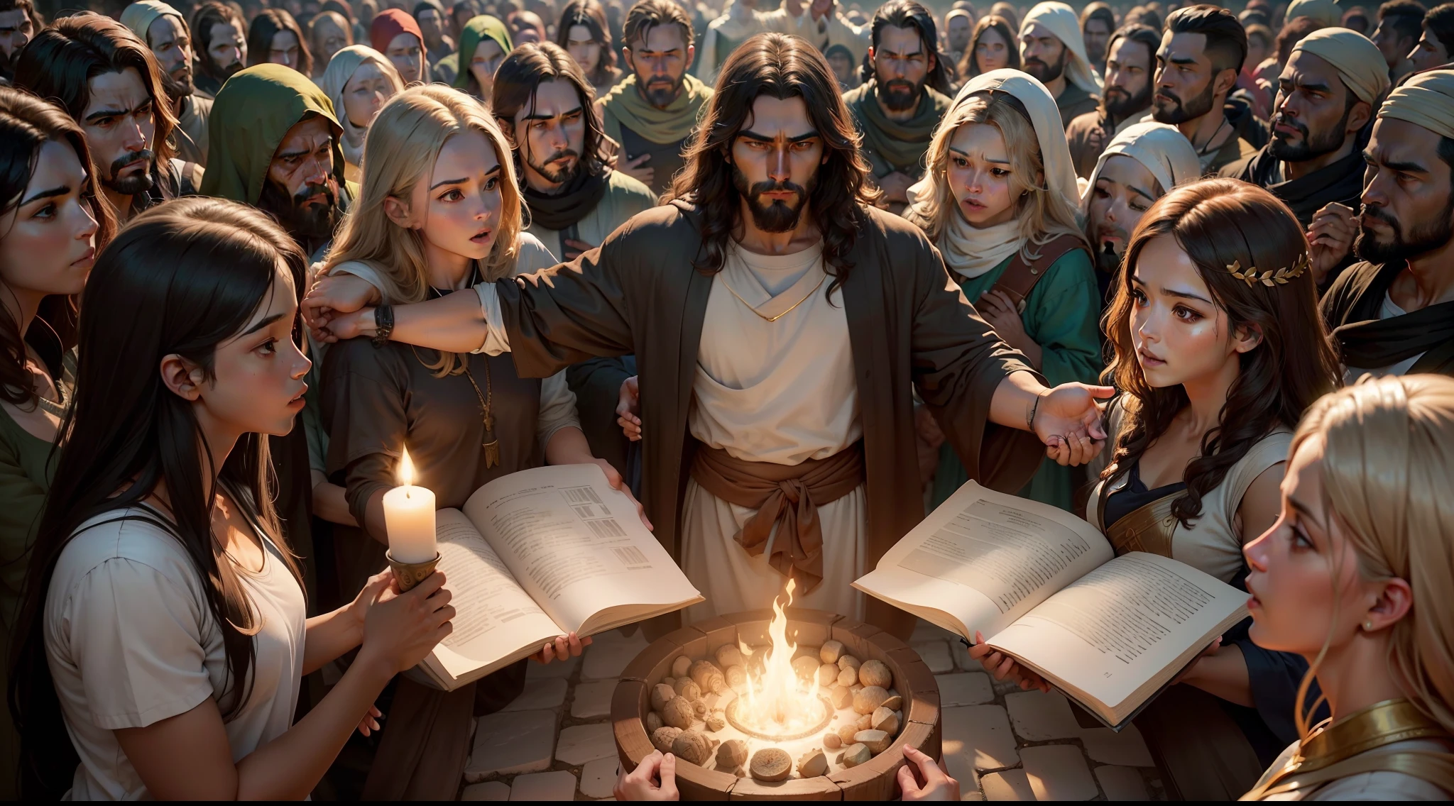 "A powerful depiction of Jesus surrounded by a diverse crowd, radiating compassion and unity to emphasize the profound message of the story."