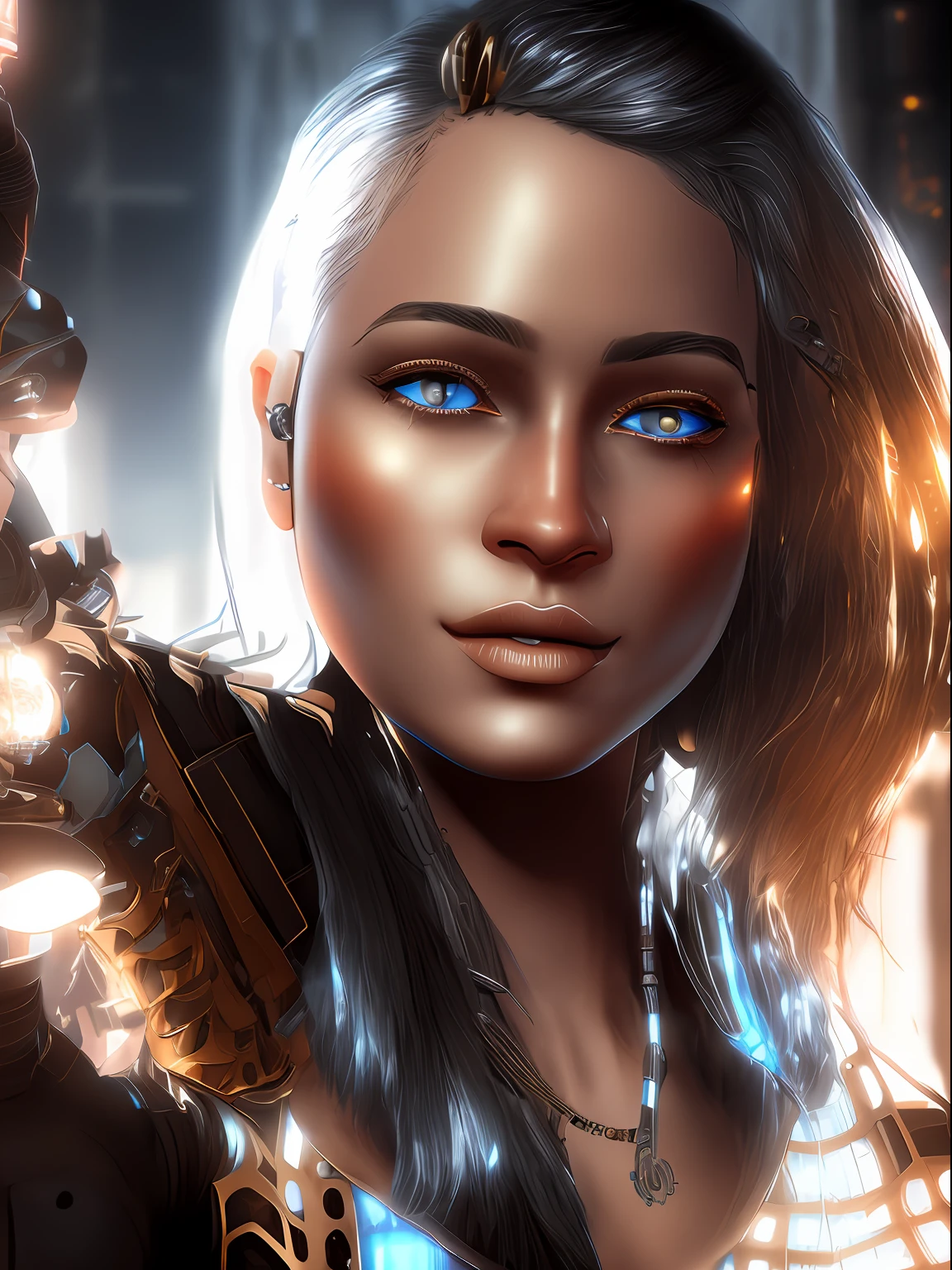 full body cyborg| full-length portrait| detailed face| symmetric| steampunk| cyberpunk| cyborg| intricate detailed| to scale| hyperrealistic| cinematic lighting| digital art| concept art| mdjrny-v4 style