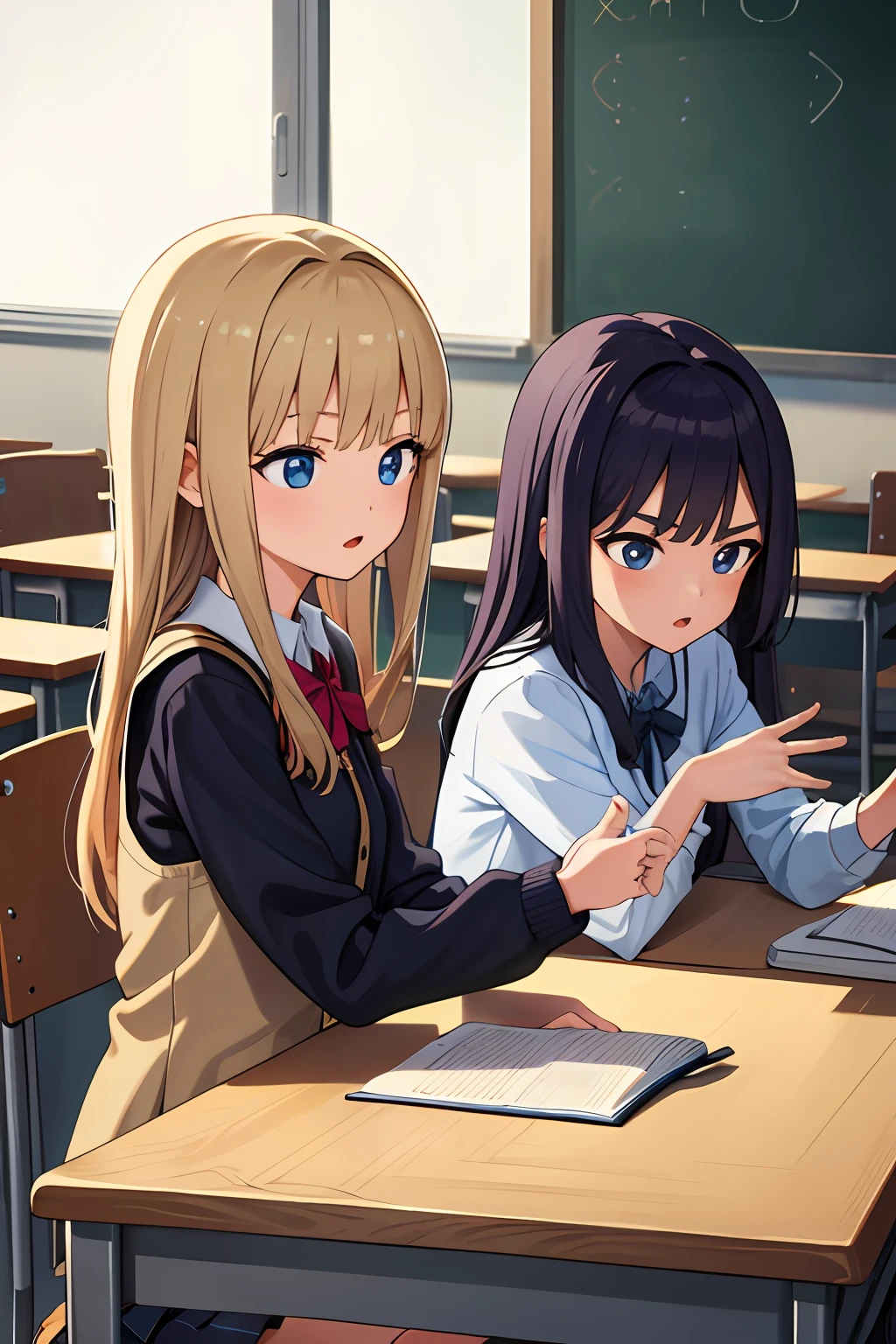 best quality,masterpiece,classroom,(2girls:1.4)