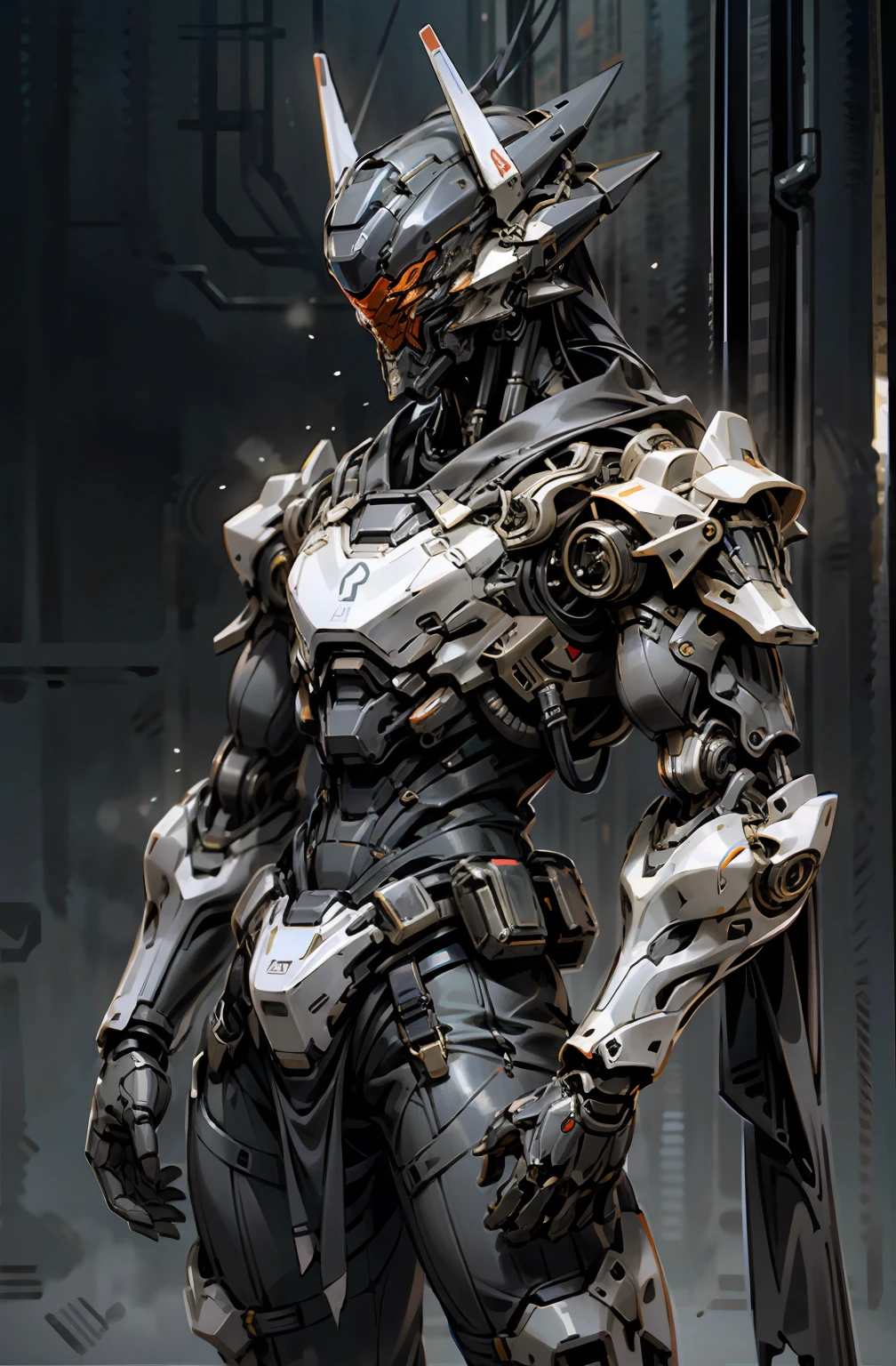 Dark_Fantasy,Cyberpunk,1manMechanical marvel,Robotic presence,Cybernetic guardian, samurai mechanical armour, katana on the waist, absolutely stunning art,wearing black kimono, highest quality art, highest resolution, hyper detailed,black and red, futuristic, samurai robot, atmospheric,8k,64k, HD, unparalleled masterpiece, dynamic lighting, cinematic, epic