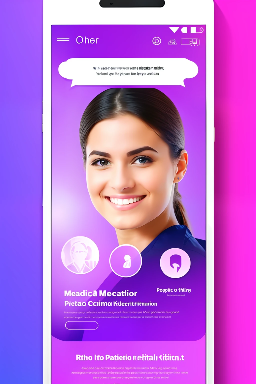 poster of a medical site, patient doctor chat and video call, purple theme