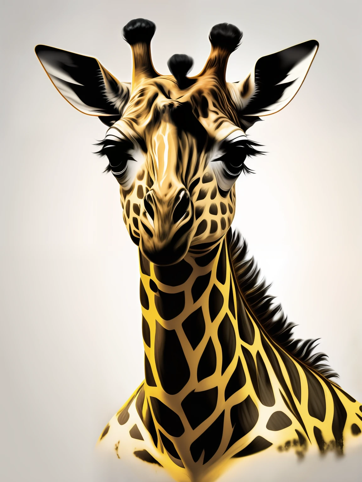 Giraffe, white background, color, yellow and black, white background