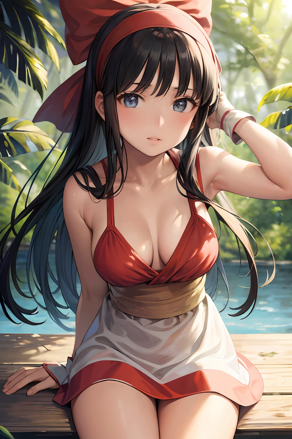 masterpiece, best quality,1girl,hairband,hair bow,swimsuit,