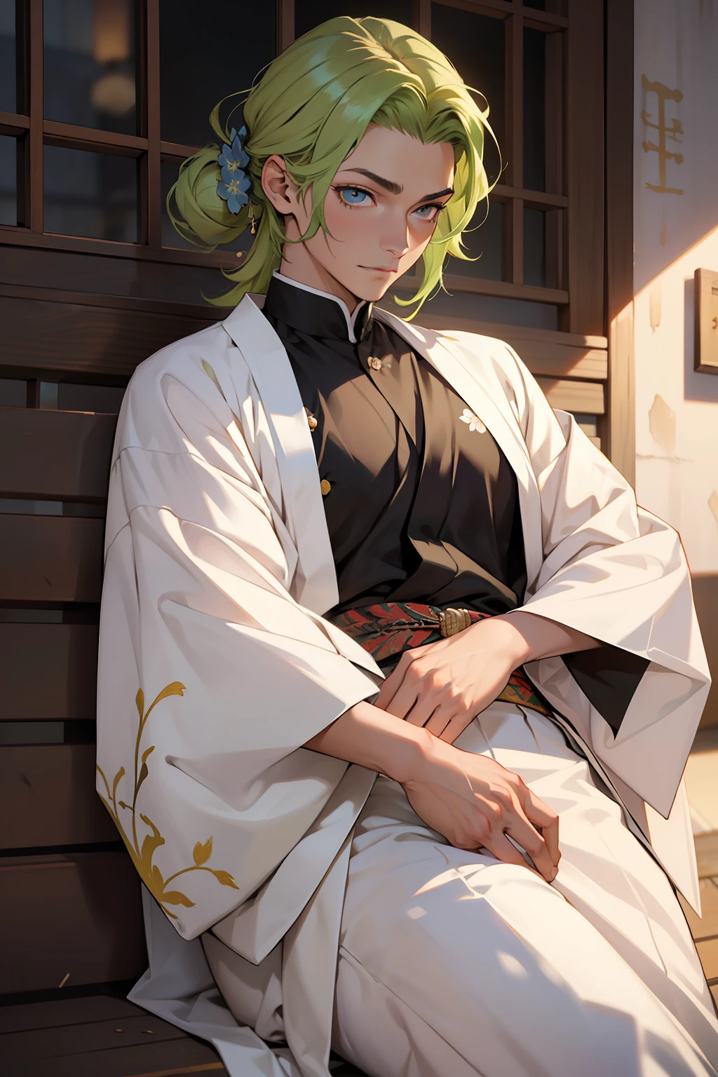 ((melhor qualidade)), ((obra-prima)), (altamente detalhado:1.3) girl with Daki's physical appearance (kimetsu no Yaiba) quimono sexy preto e rosa, pale skinned, cabelos brancos com pontas verdes, olhos amarelos, garras e tatuagens de flores, pallor, cabelos brancos com pontas verdes, sexy, seios fartos, quimono luxuoso aberto e sexy, ao fundo um bordel japones do periodo taisho, luxuoso e sombrio