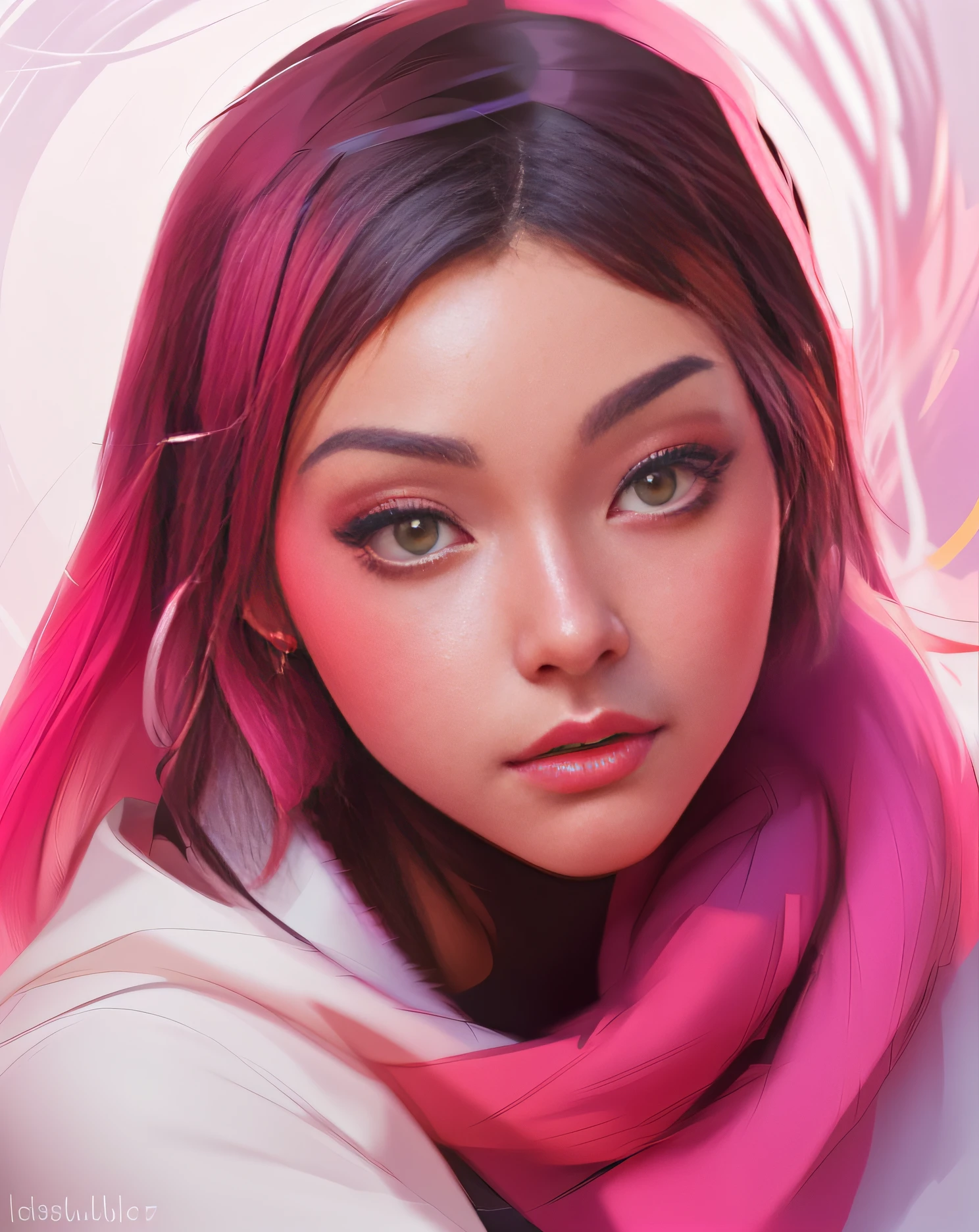 a drawing of a woman with a pink scarf on, beautiful character painting, 🤤 girl portrait, digital character painting, detailed digital painting, artwork in the style of guweiz, digital painting concept art, closeup character portrait, a beautiful artwork illustration, epic portrait illustration, detailed character portrait, character art portrait, high quality portrait, character design portrait, digital painting style