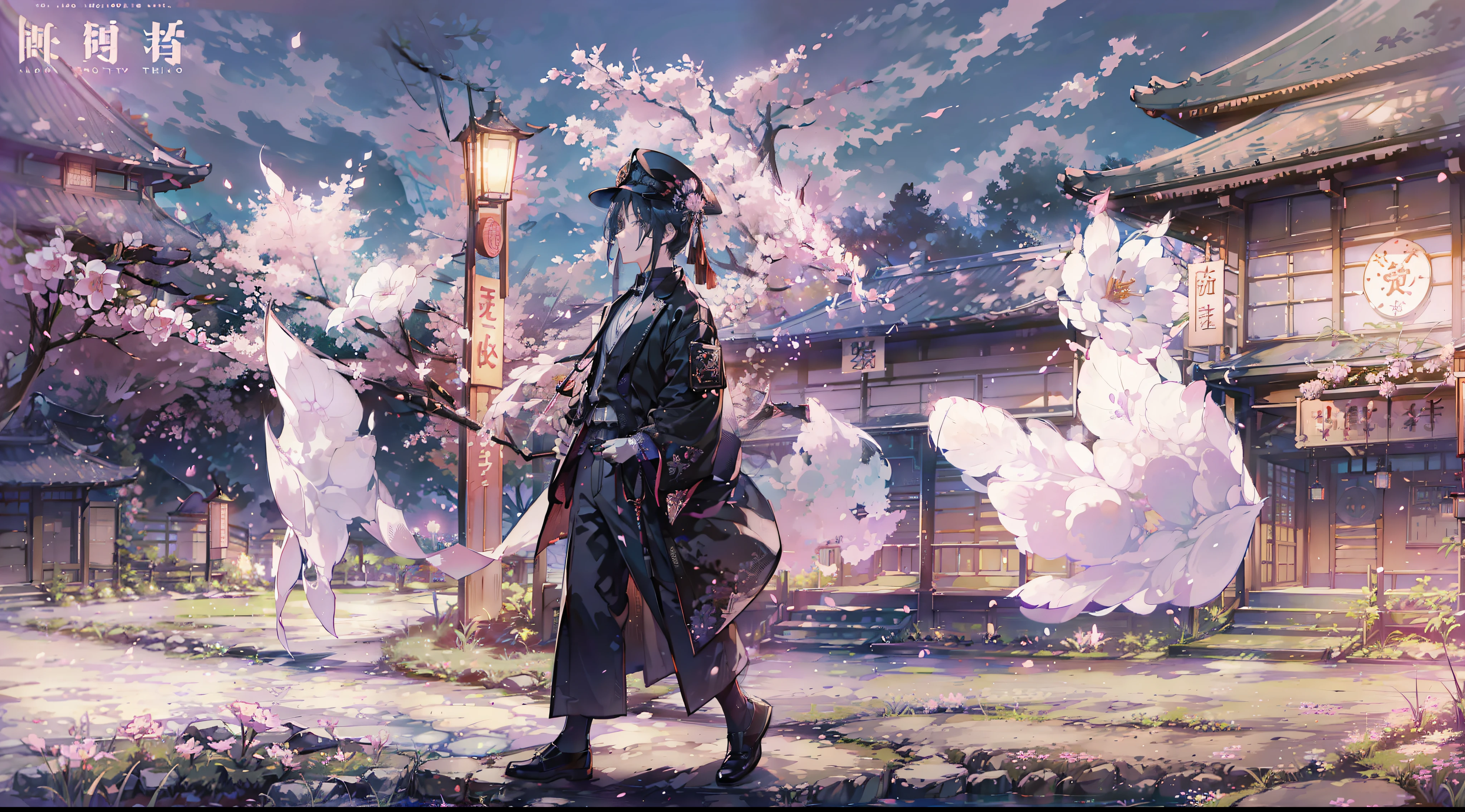 ​masterpiece、1 Youth、Young man with nervous expression、Young man with a melancholy expression、Young man in withered black suit and hat、Poor figure、Landscape with rusty shades、Old Japan landscape、kyoto、Meiji、Taisho、Taisho romance、stone pavement、Cats、top-quality、hightquality、Highly detailed CG Unity 8K wallpapers、art  stations、Digital Illustration、with an intricate、trending、awardwinning photo、depth of fields、nffsw、chromatic abberation、真实感、A highly detailed、trends in the art station、CGsociety Trends、with an intricate、high detal、Dramatic、 8K, 16 K, top-quality, photon maping, Radio City, Photorealsitic, Elaborate CG, Physically Based Rendering, ultra realistic realistic textures, unrealengine5, motion angles、cinematlic lighting, Dramatic Writing, Professional Writing,