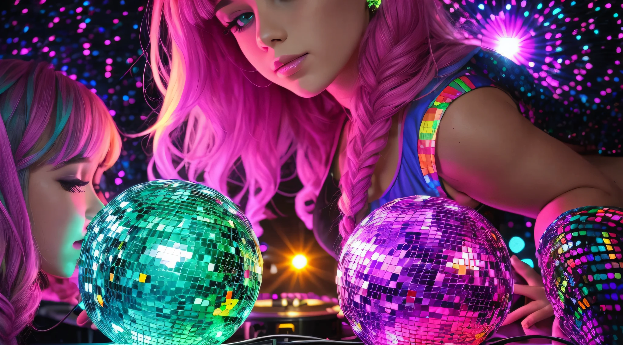 S KIDS BRAIDS blondies, um close up de uma bola de discoteca com uma luz de Discoteca ao fundo, Disco, festa da discoteca, Celebrando, Denis Velleneuve, mais detalhes, clima de festa, Discoteca do Oculto, DJ, celebration, disco lighting, Disco de pictoplasma, 1 9 th, Disco Broadcast, Desclassificados, decadence, bola de discoteca, Collectible, Bolas de discoteca