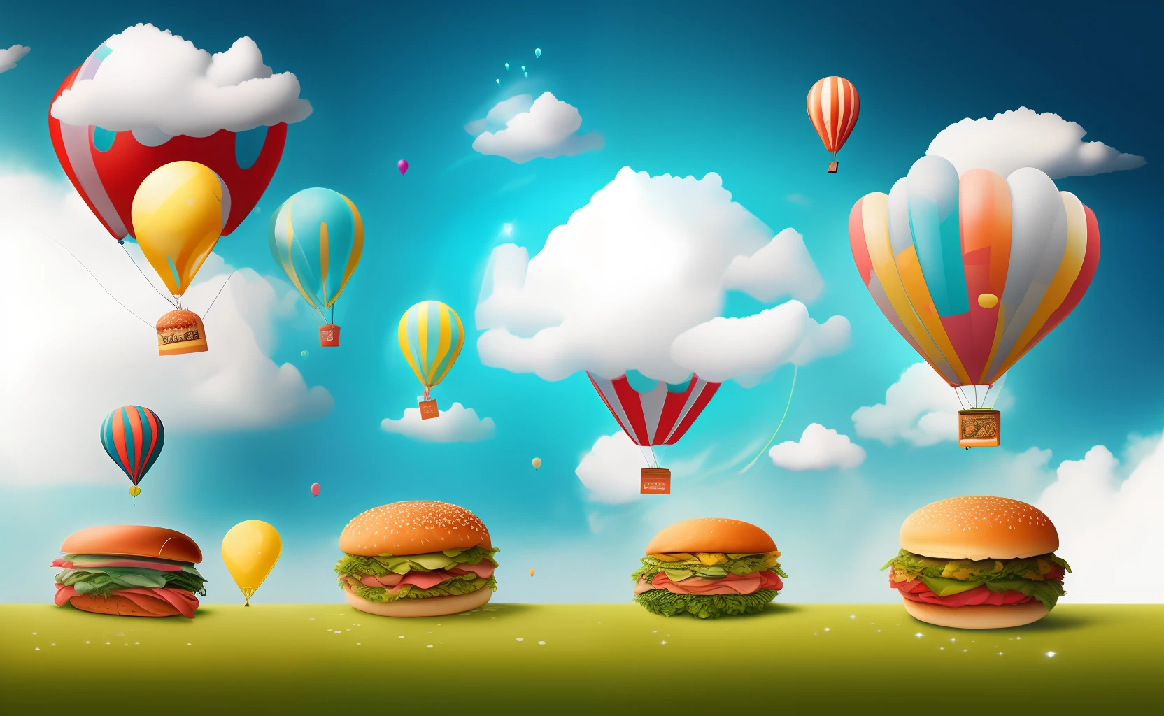 Cloud，borgar，dream magical，balloons，a color