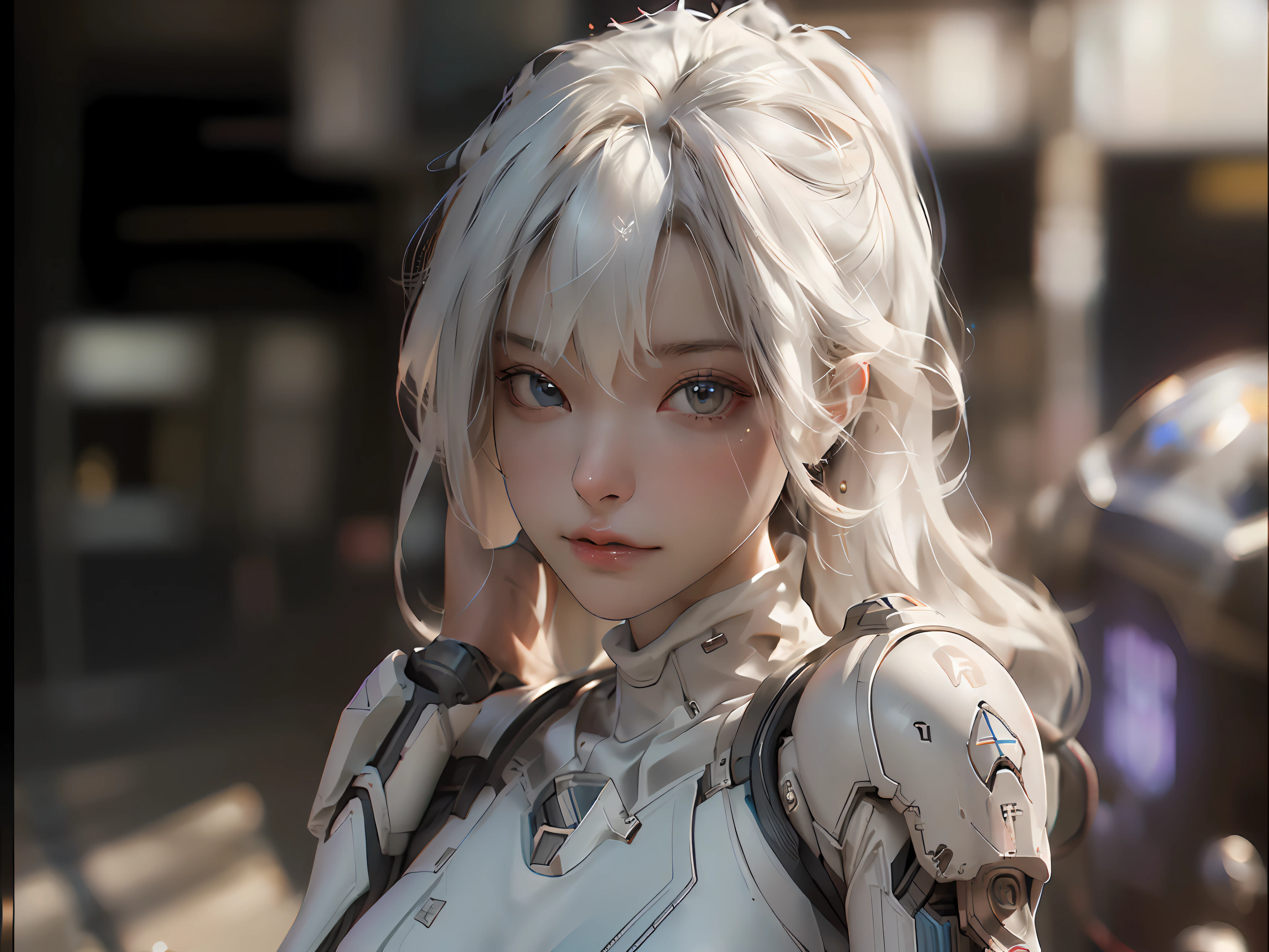 ((best quality)), ((masterpiece)), ((realistic)), (detailed), (photorealistic:1.5), a futuristic girl, (thick body), (white bodysuit), lights on armor, cybernetic headwear, looking at viewer, dynamic pose, post apocalyptic, destroyed city background, buildings on fire, science fiction, hdr, ray tracing, nvidia rtx, super-resolution, unreal 5, subsurface scattering, pbr texturing, post-processing, anisotropic filtering, depth of field, maximum clarity and sharpness, rule of thirds, 8k raw, (luminescent particles:1.4), (extremely detailed cg, unity 8k wallpaper, 3d, cinematic lighting, lens flare), reflections, sharp focus, cyberpunk art, cyberpunk architecture,