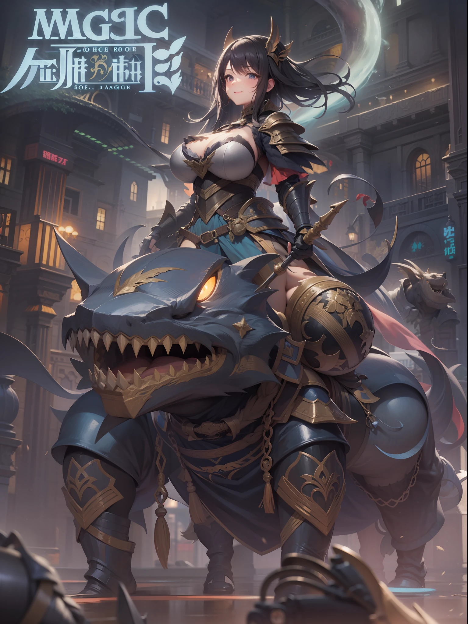 Magic Armor Ride on、huge bust Lady、smil、