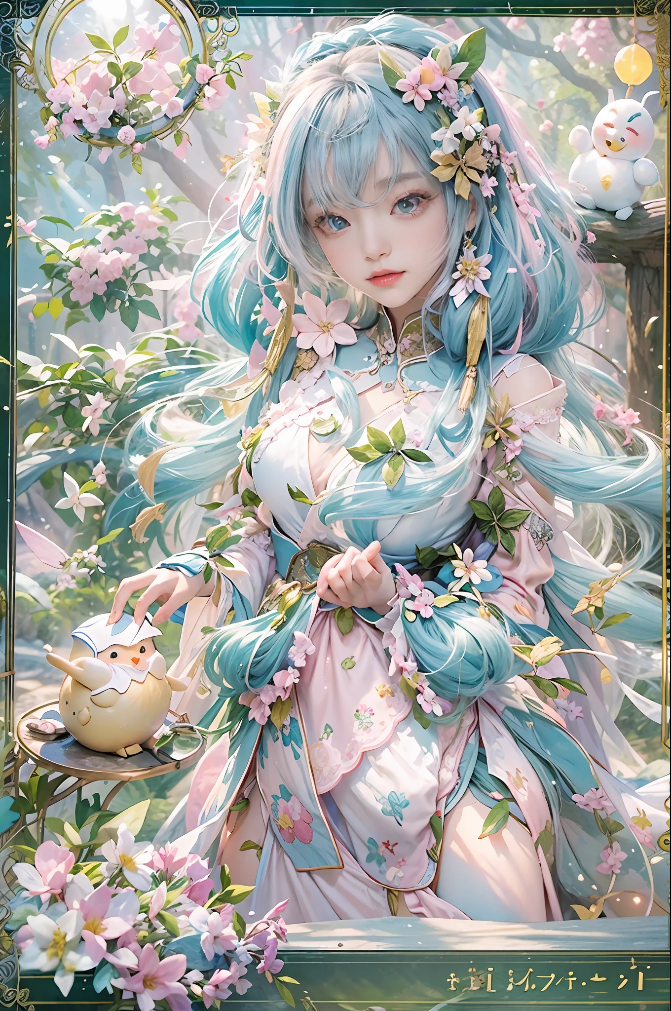best qualtiy,tmasterpiece,超高分辨率,(Fidelity:1.4),(Ultra photo realsisim), (A high resolution), (8K),((1girll)),(Fluorescent color:1.4),(semi transparent:1.4),(retro filters:1.4),(fanciful:1.4),Candy World Disneyland,Ethereal soft fluffy soft soft soft landscape,Forest snowman,Pastel pink sky,Green and blue luster,Ethereal light pastels, Whimsical brilliance,Rainbow star diamond sparkling gemstone,The background is super realistic、ultra-quality cinematic lighting,huge detail,full HD painting,The painting is well lit,
