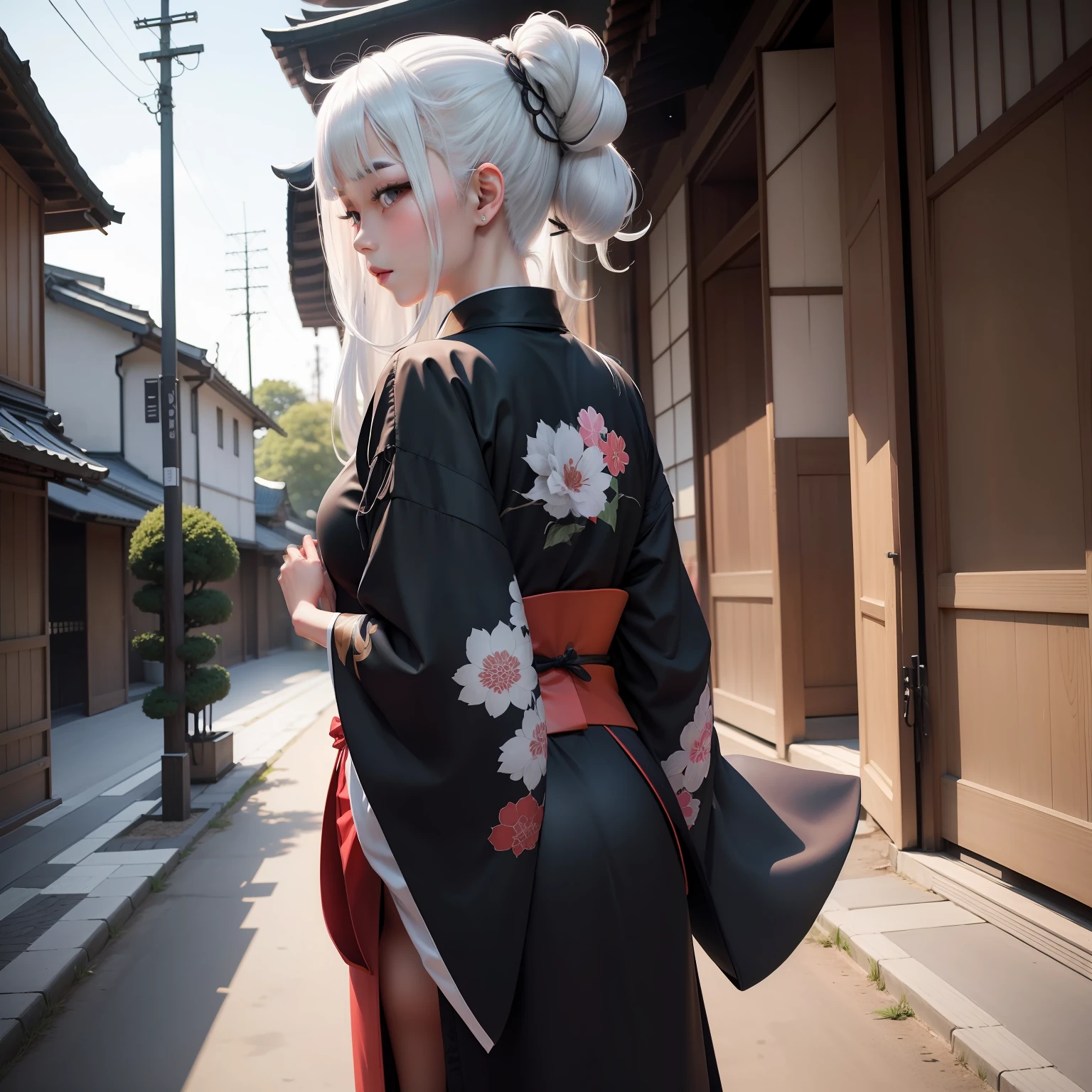 A beautiful Japanese girl with white hair on the front and back