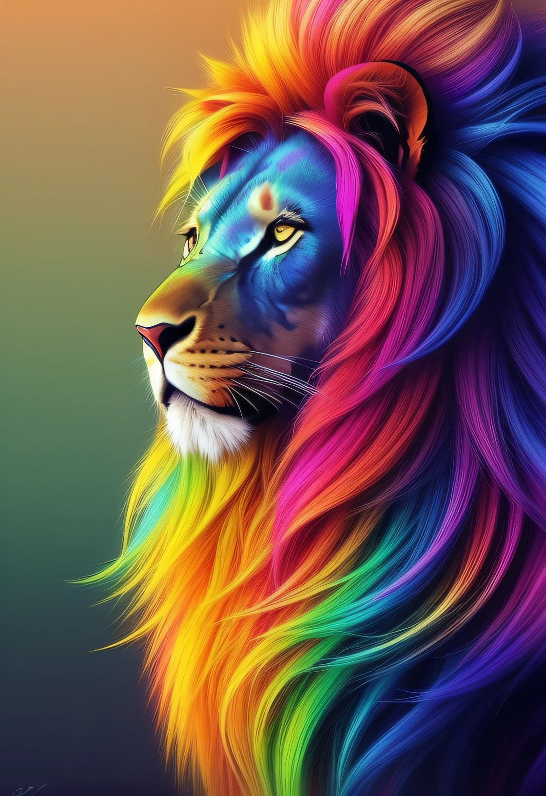 a lion with a rainbow mane and a black background, Gotejamento HD colorido, Imagem colorida, bonito e colorido, cores fortes e vibrantes, olhar orgulhoso, lindas cores vibrantes, amazing colors, with the mane of a lion, paper awesome wallpaper, cores vibrantes, colorido bonito, the mane of a lion, Colorful rainbow, cores deslumbrantes, half lion, papel de parede do telefone hd