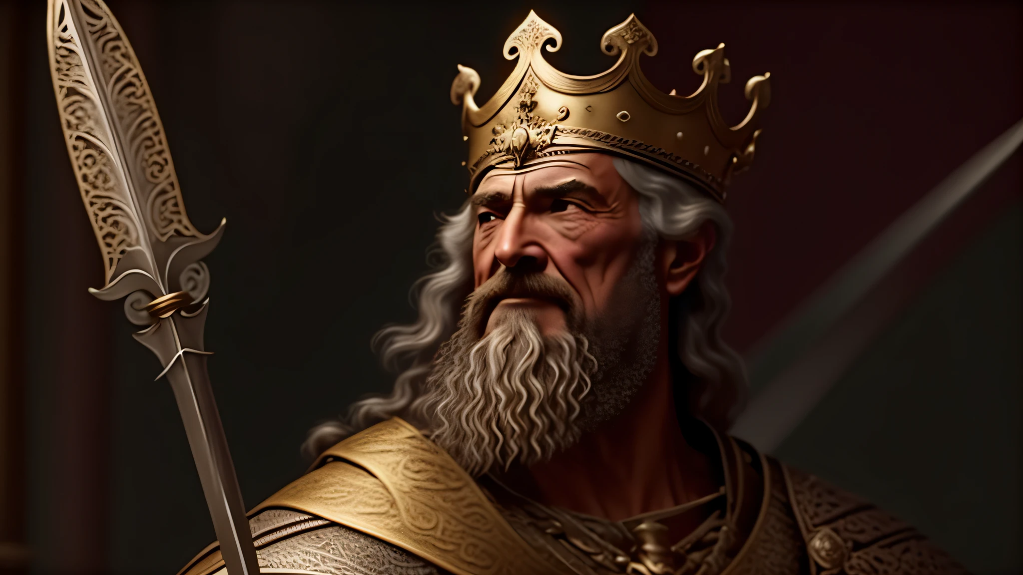 a man with a crown and a sword in his hand, Velho Rei Medieval, Grande Rei de Stovokor, Retrato de um velho rei medieval, Retrato do velho rei medieval, Reis Cruzados 3, Directed by: Roman Bezpalkiv, Retrato do Imperador da Humanidade, Retrato de um Rei, Directed by: Tadeusz Pruszkówski
