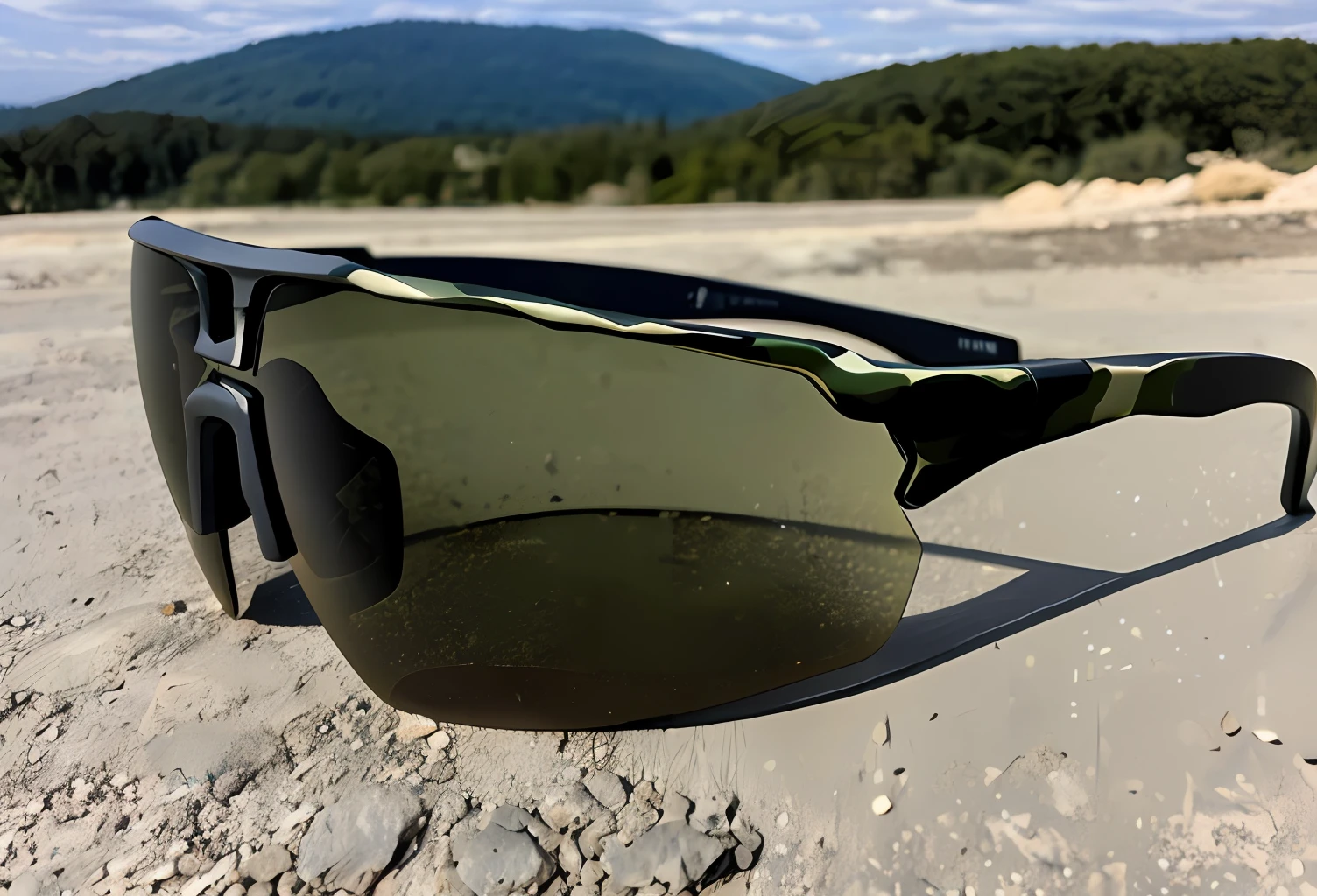 Military sunglasses in camouflage steel, Futuristic , UV protection