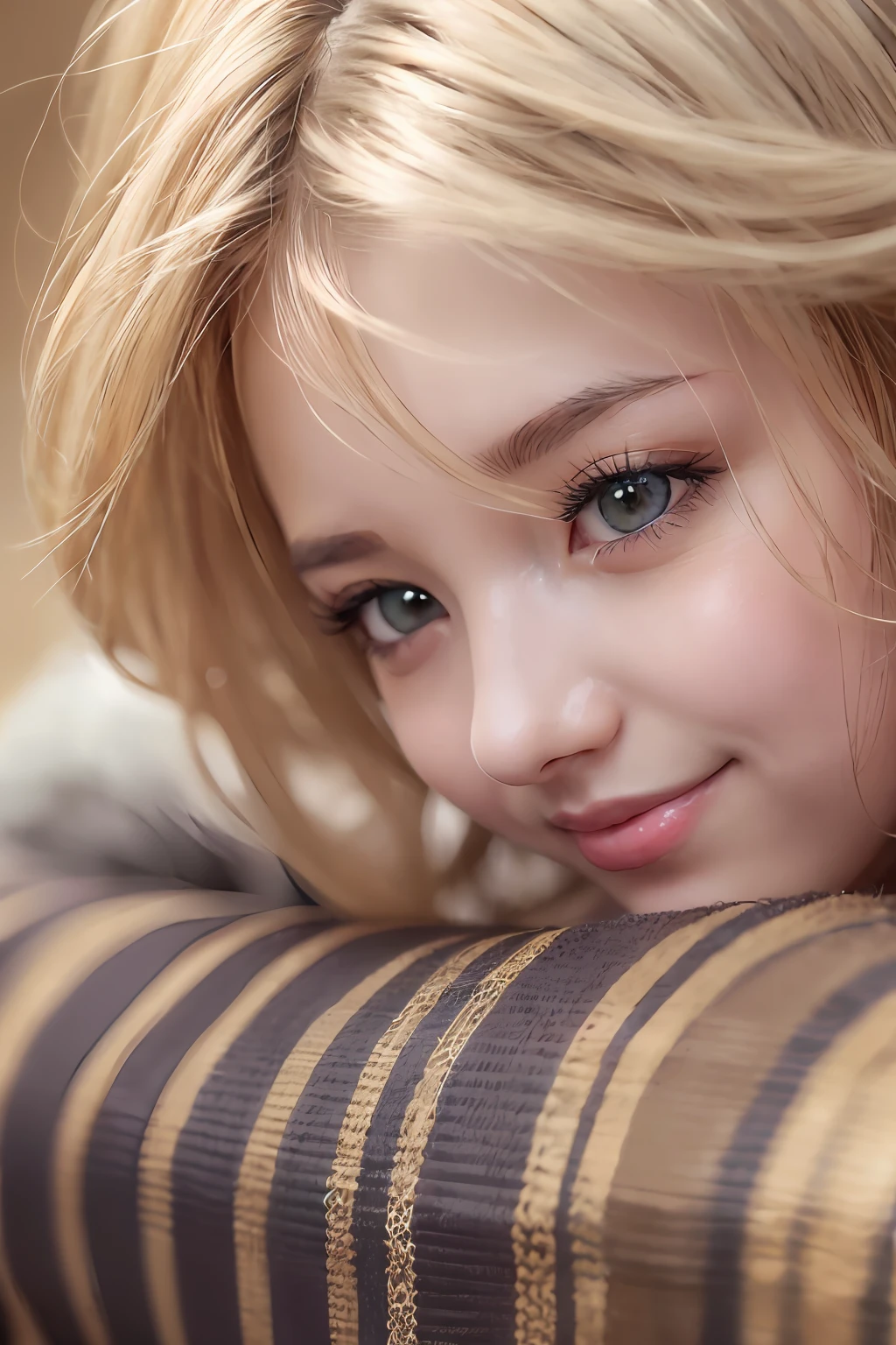 animesque、anime styled、Speciality、Moisturized eyes、Beautiful detailed eyes, (Short hair:1.2), (8K, Best Quality, masutepiece:1.2), (Realistic, Photorealsitic:1.37), Ultra-detailed, a closeup、portraitures、1 girl, Cute, Blue-golden hair、Solo, (nose blush),(Smile:1.15),