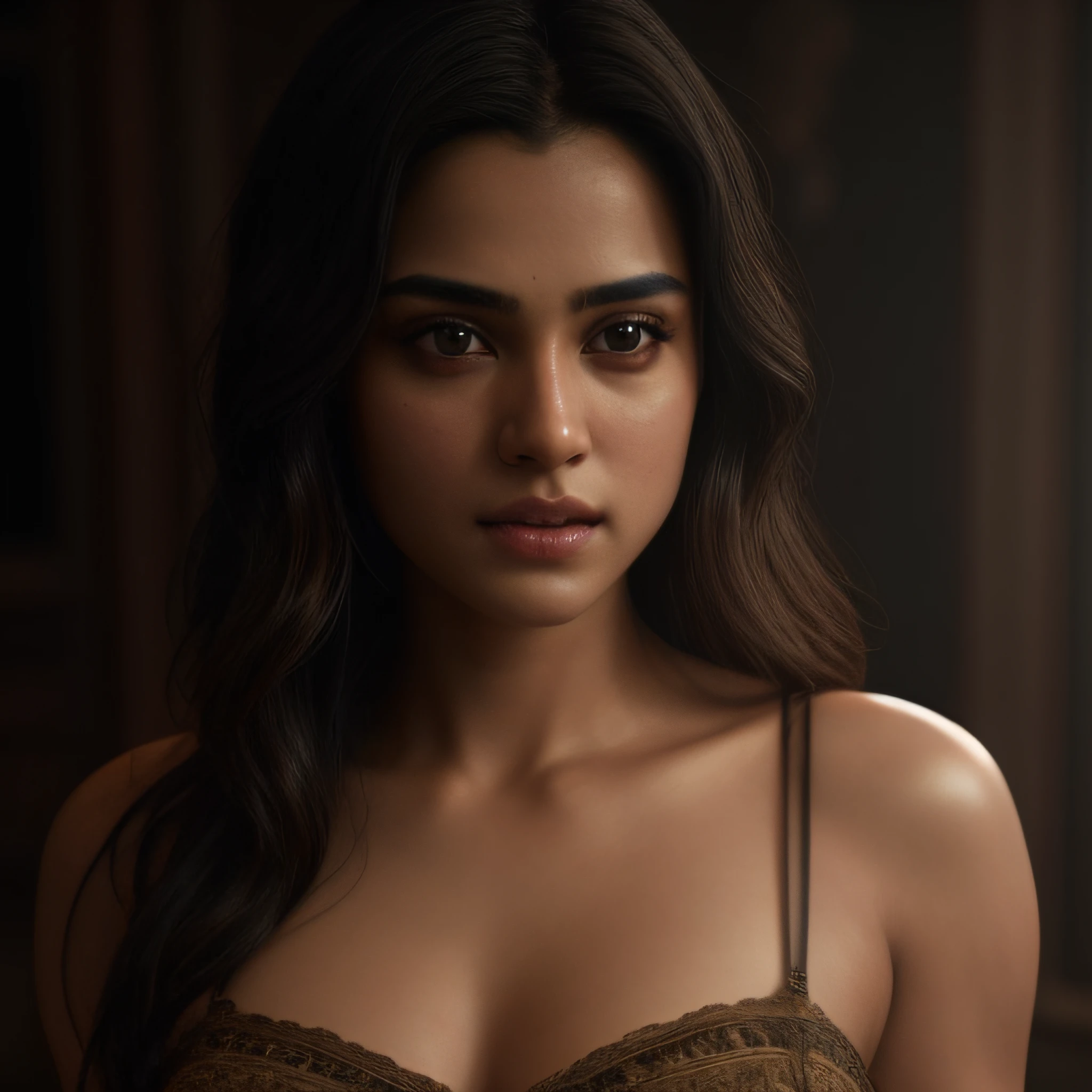 Btflindngds, a beautiful girl, brown eyes, gorgeous actress, Indian, photograph by artgerm and (greg rutkowski:0.3), portrait photo, (cinematic:0.4) lighting