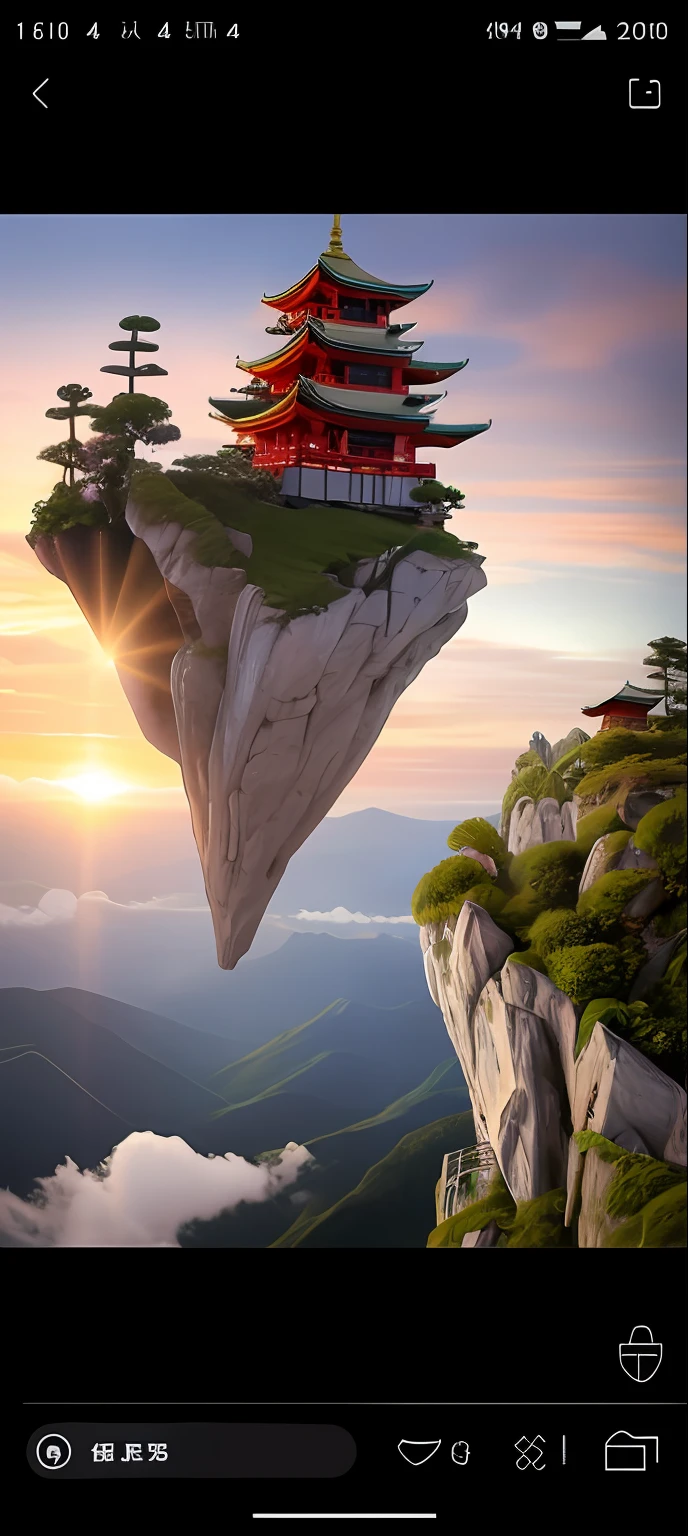 Close-up of picture of pagoda on cliff, Flying Island in the Sky, Floating mountains, A floating island in the sky, an island floating in the air, floating and flying island, vertical wallpaper, 4k vertical wallpaper, 4k vertical wallpaper, island floating in the sky, flying islands, rising in the air levitating, 8k vertical wallpaper