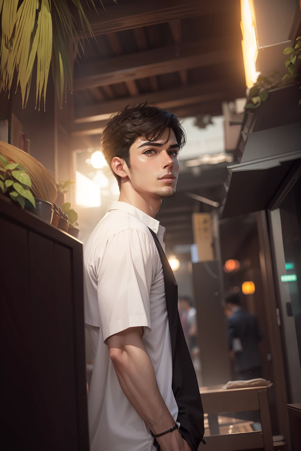 Make this photo anime, handsome boy,