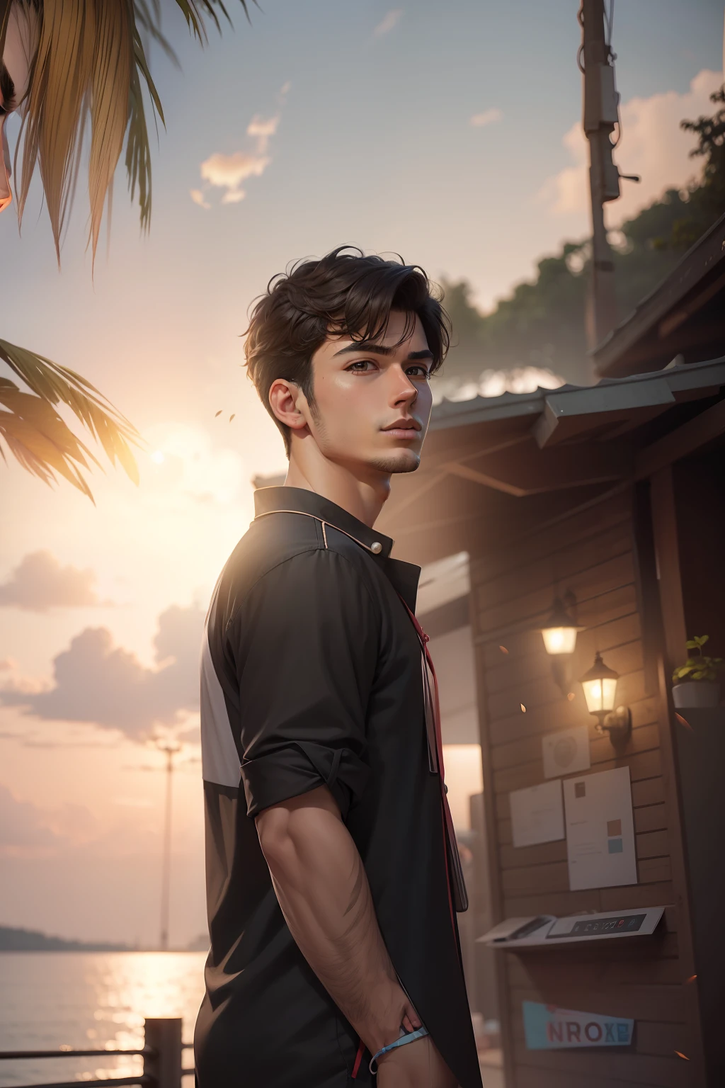 Make this photo anime, handsome boy,