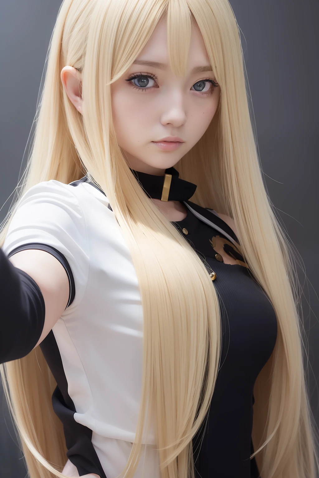 Blonde woman with long hair points camera with finger, heavy gesture style closeup, marin kitagawa fanart, with index finger, jojo anime style, with pointing finger, In an anime style, Anger and pointing, cellshading!!!, cel - shaded art style, blonde anime girl with long hair, rena nounen style 3/4, In anime style, Pointing